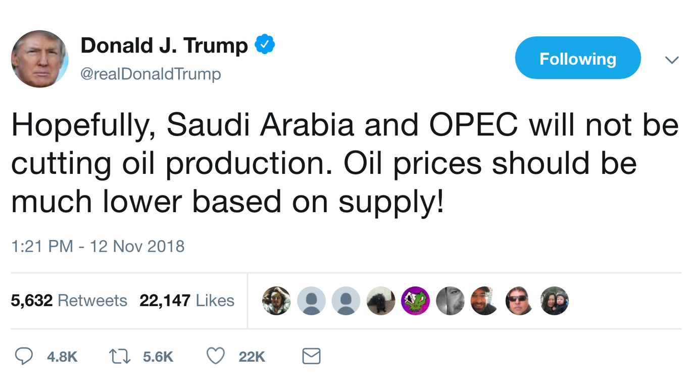 Trump warns OPEC against oil production cuts