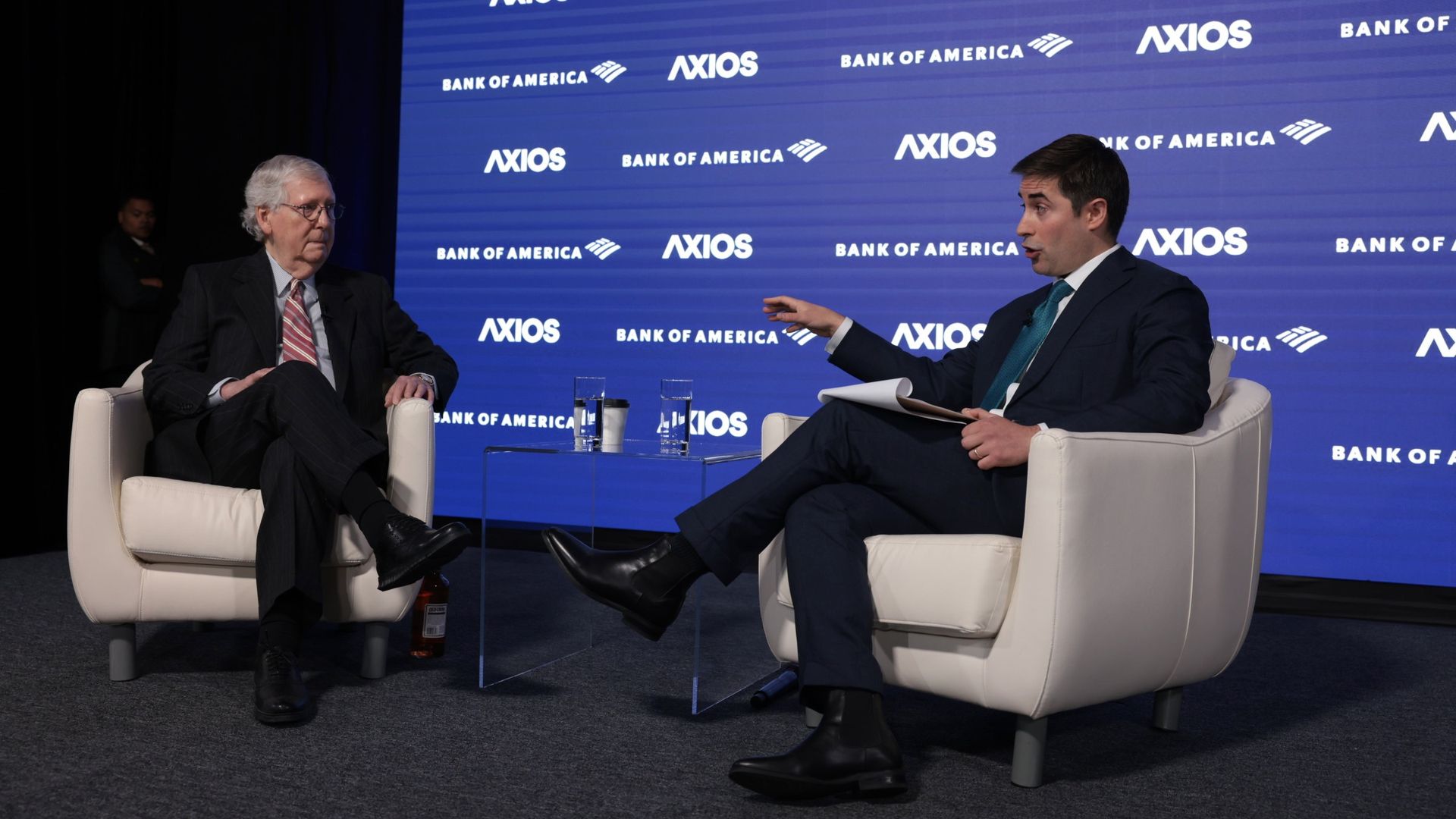Senate Minority Leader Mitch McConnell is seen being interviewed by Axios' Jonathan Swan.