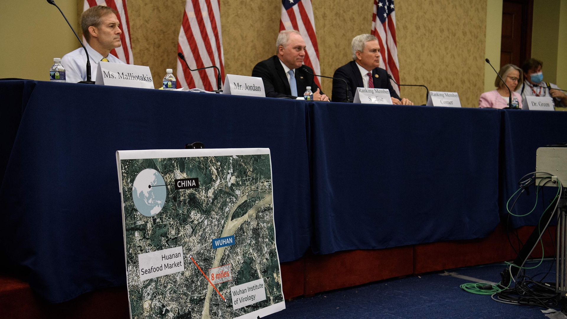 Republican lawmakers are seen during a forum focused on the root cause of the COVID-19 outbreak.