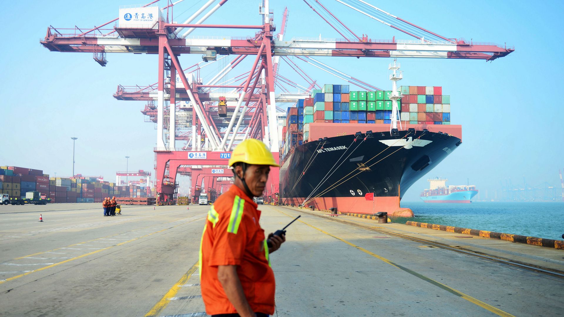 A worker at a port in Qingdao in 2017