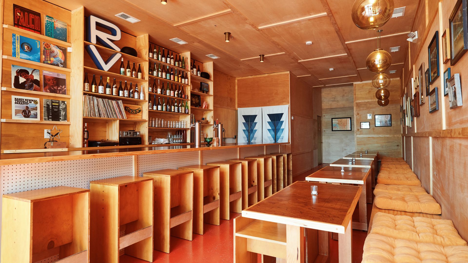 A bar with stools.