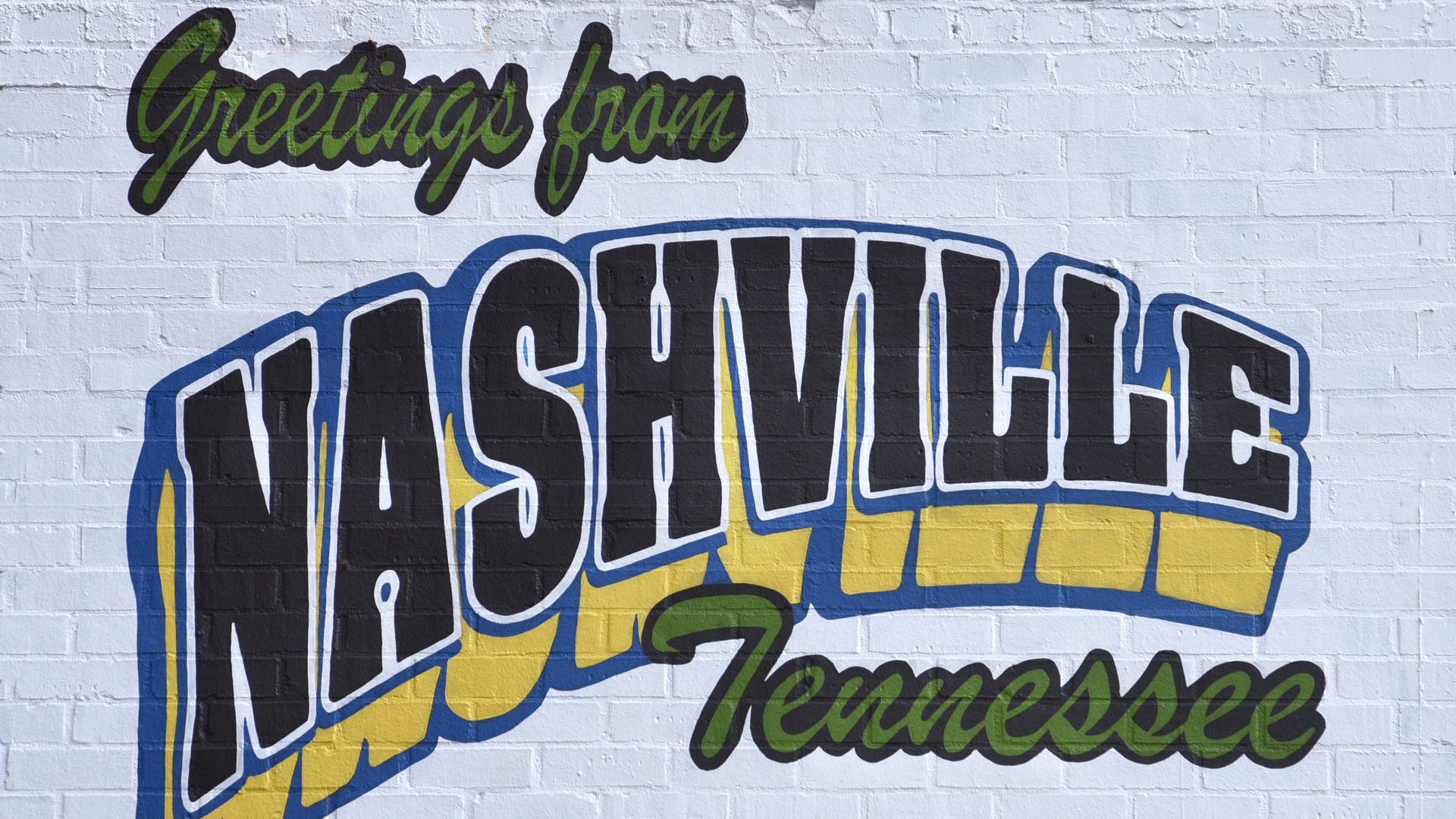 Mural reading Greetings from Nashville Tennessee