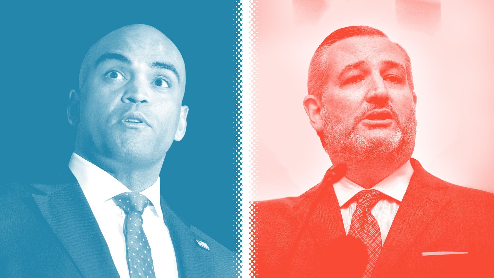 Photo illustration of Collin Allred and Ted Cruz.