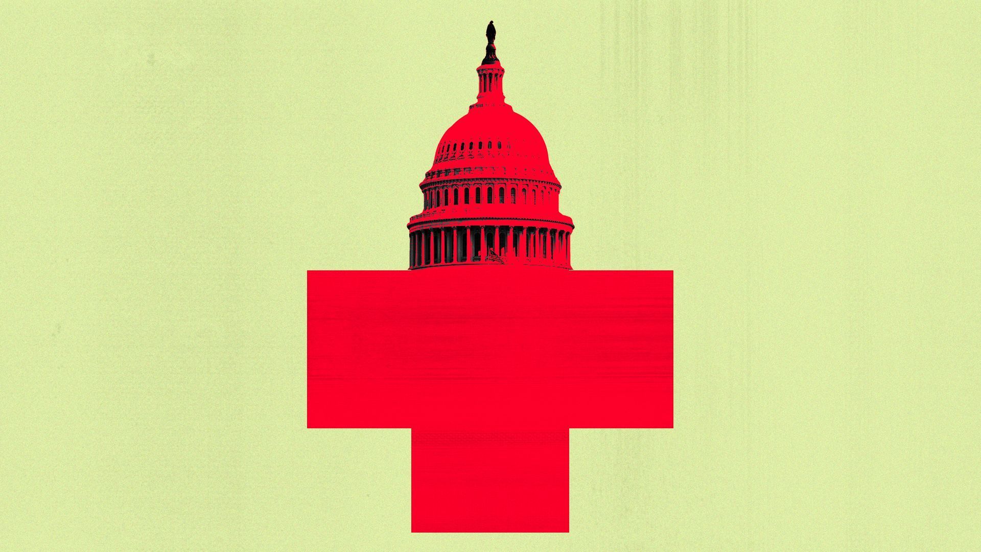 Illustration of a health care red cross with the Capitol dome atop it.