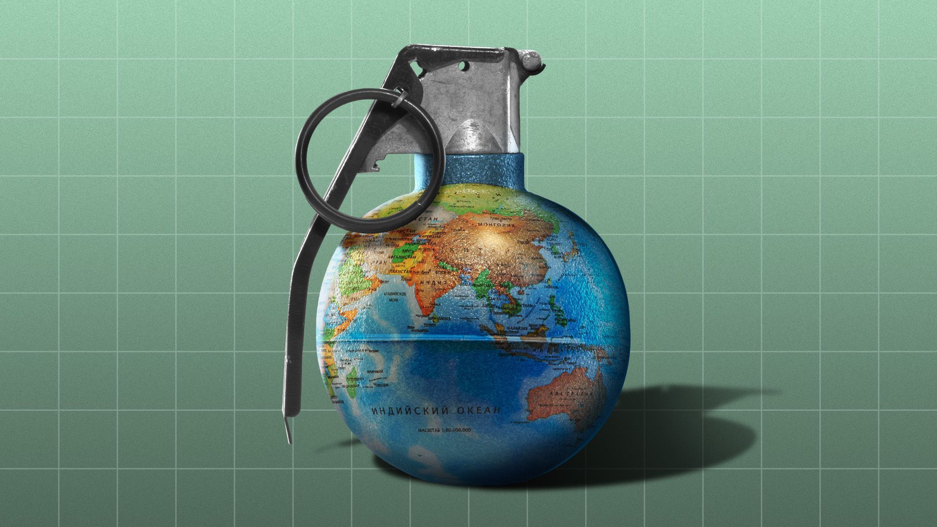 Illustration of a grenade with the world on it.