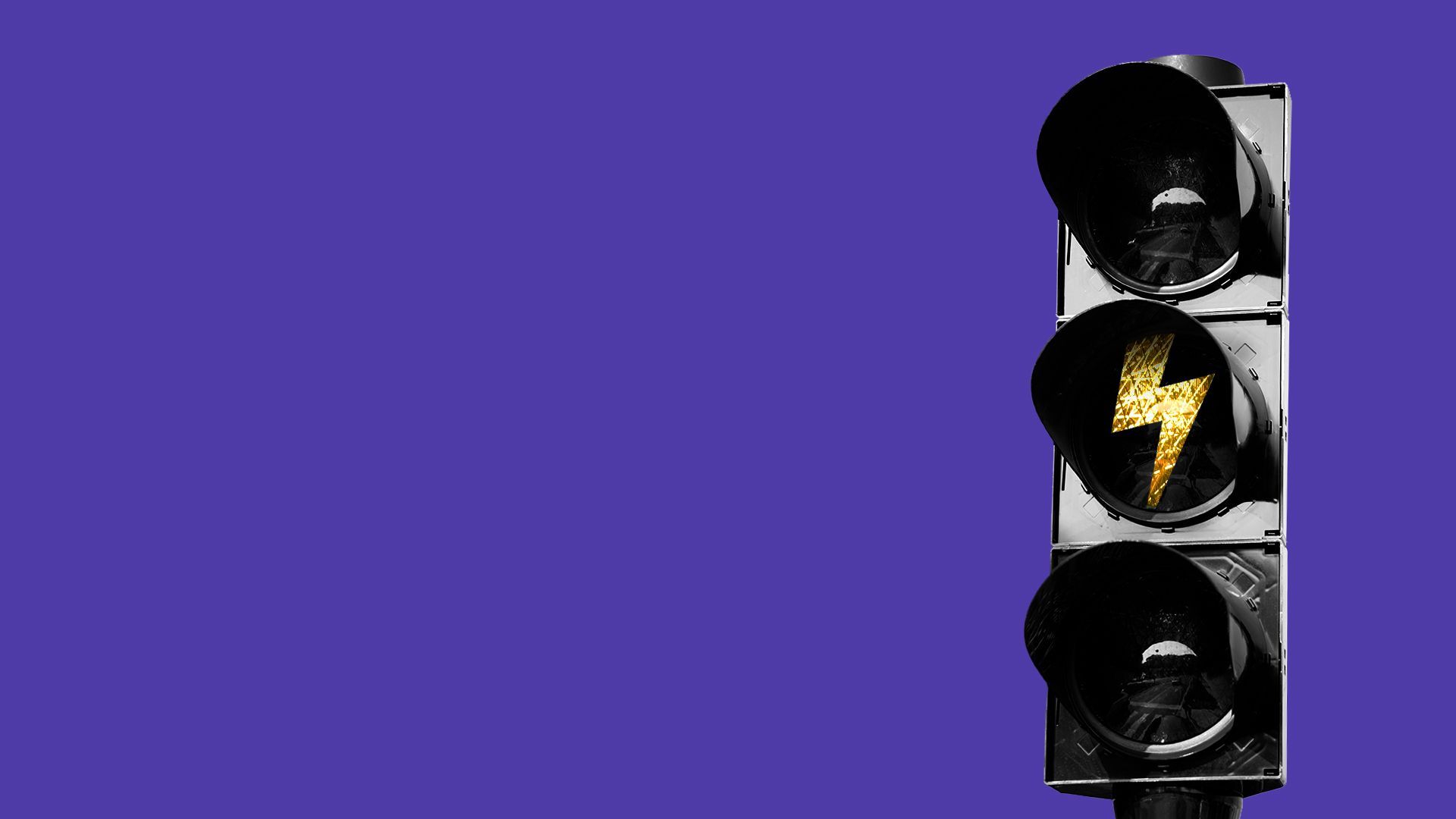 Illustration of a traffic light with a yellow lightning bolt icon lit in the middle light