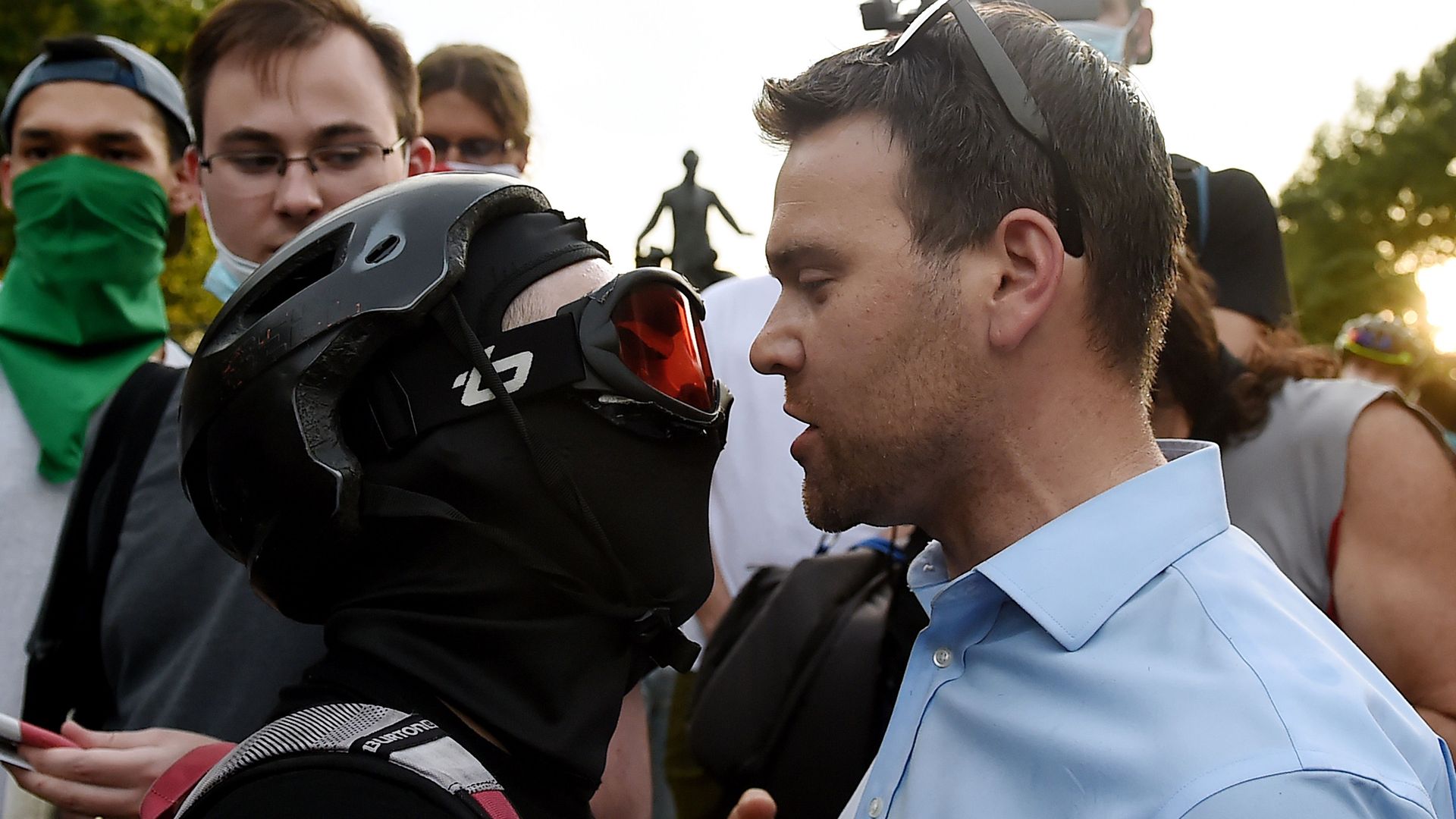 Conservative activist Jack Posobiec is seen arguing with an anti-racism protestor.