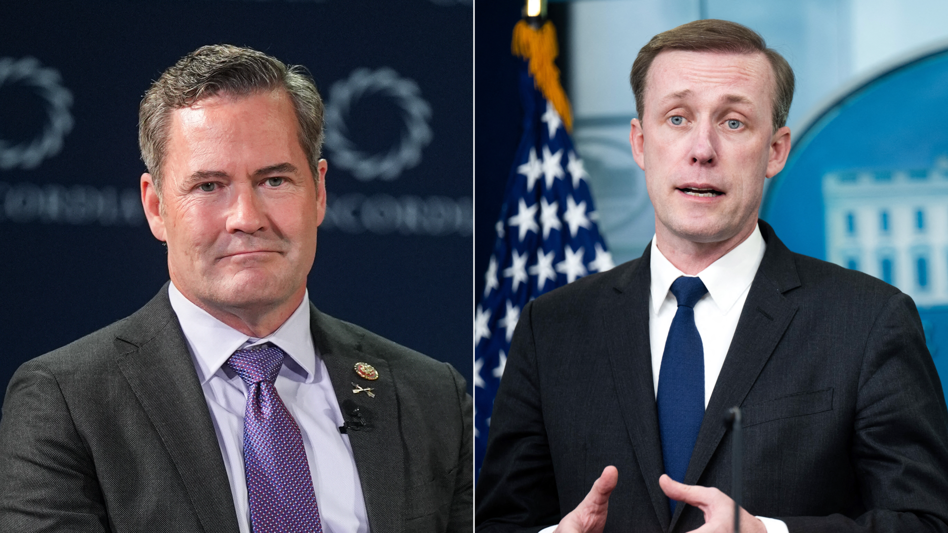 Rep. Michael Waltz (R-Fla.) (left) and  White House national security adviser Jake Sullivan