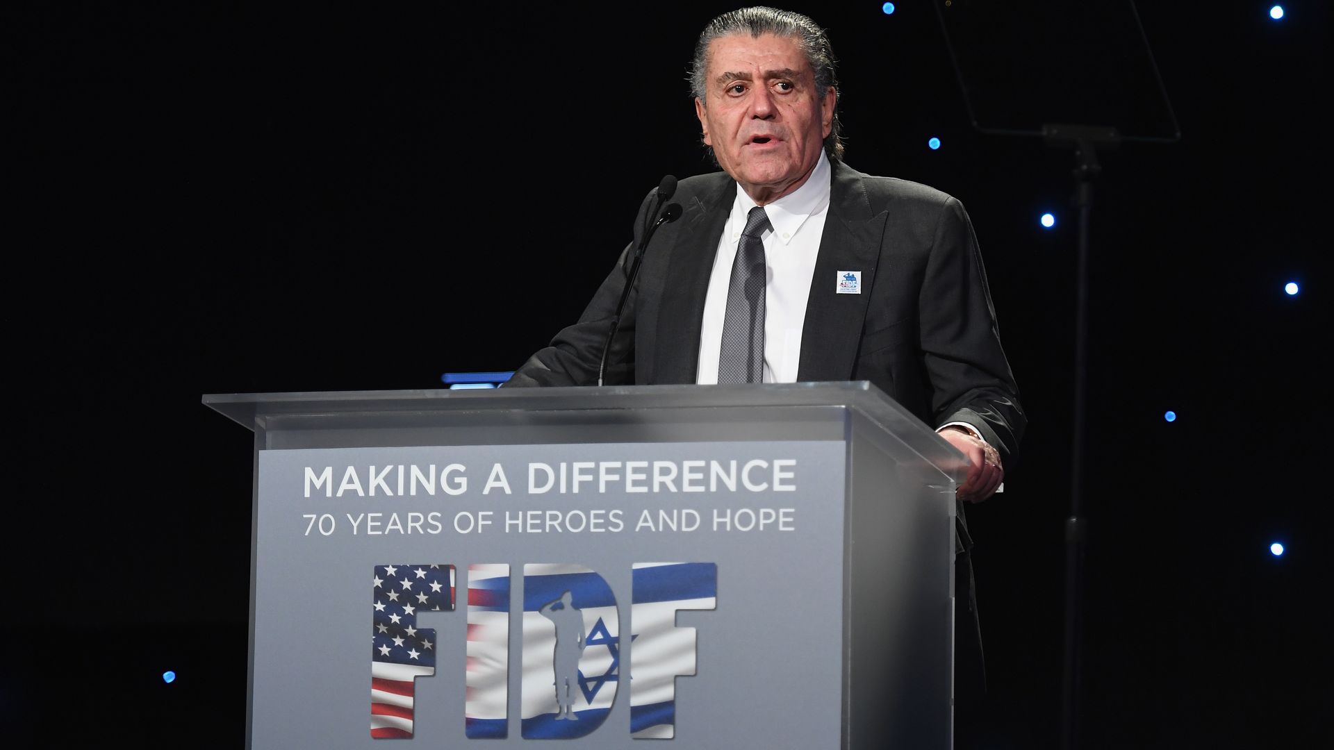 Haim Saban speaks at the Friends of the Israel Defense Forces (FIDF) Western Region Gala at The Beverly Hilton Hotel on November 1, 2018.