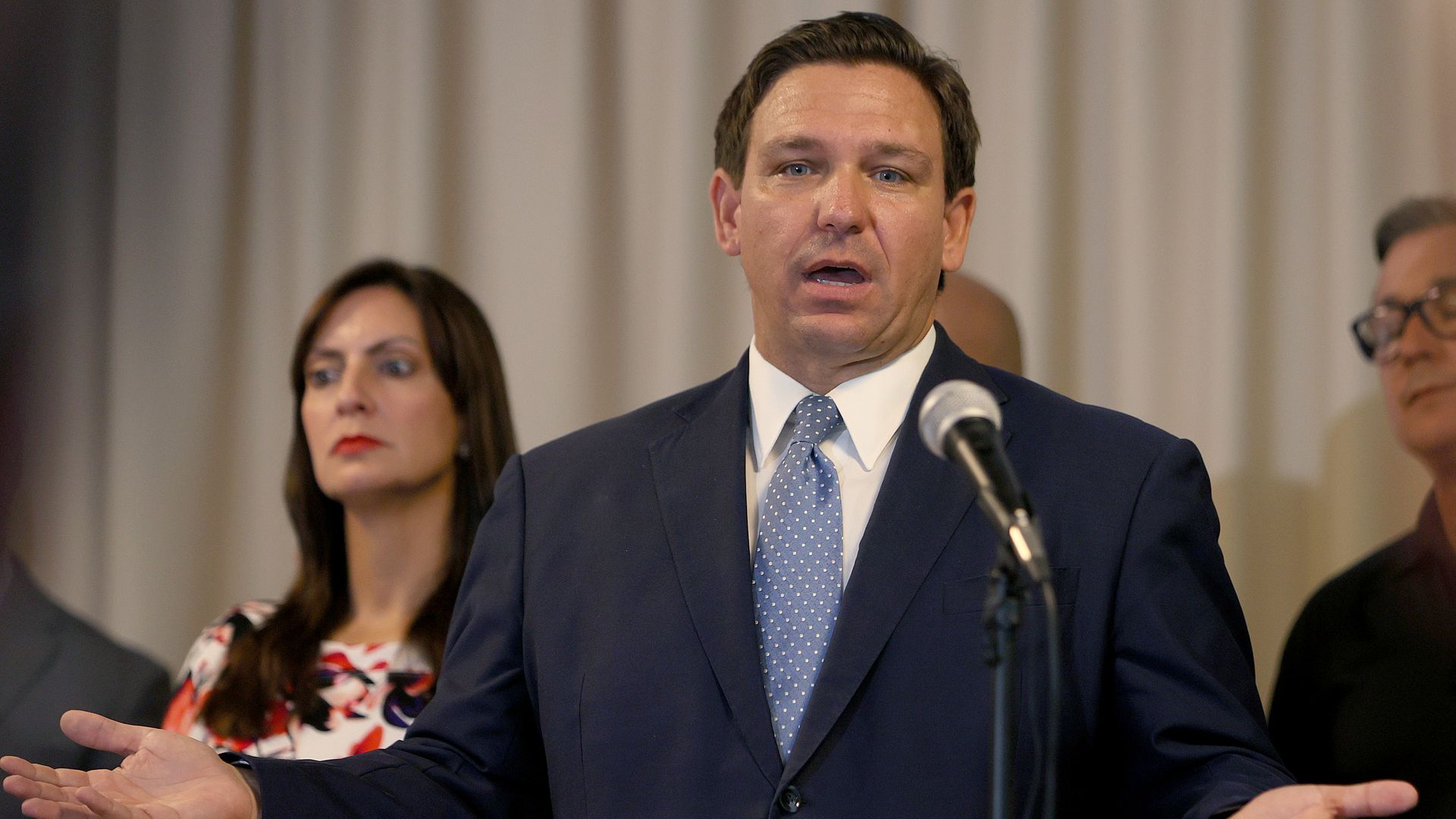 Florida Gov. Ron DeSantis speaks during an event at the Grand Beach Hotel Surfside on August 10