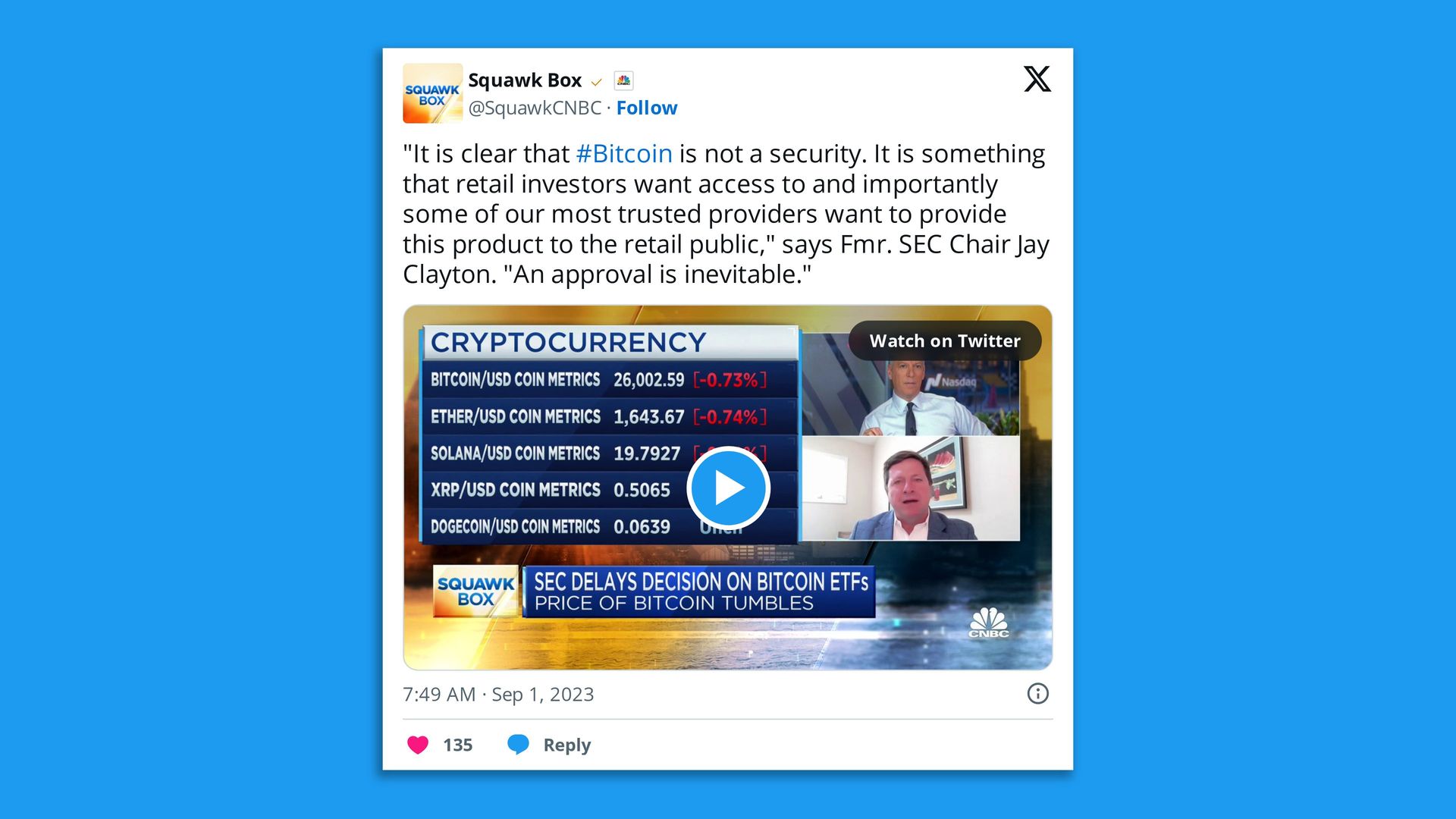 A tweet with some news video embedded.