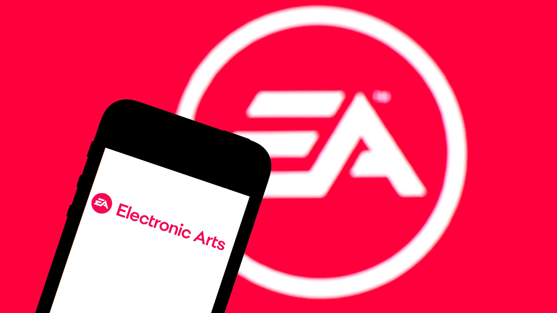 Photo of a cell phone and the logo for Electronic Arts