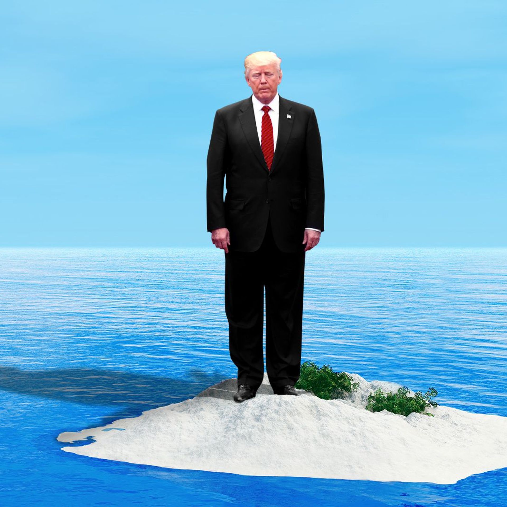 Photo illustration of President Trump on an island.   