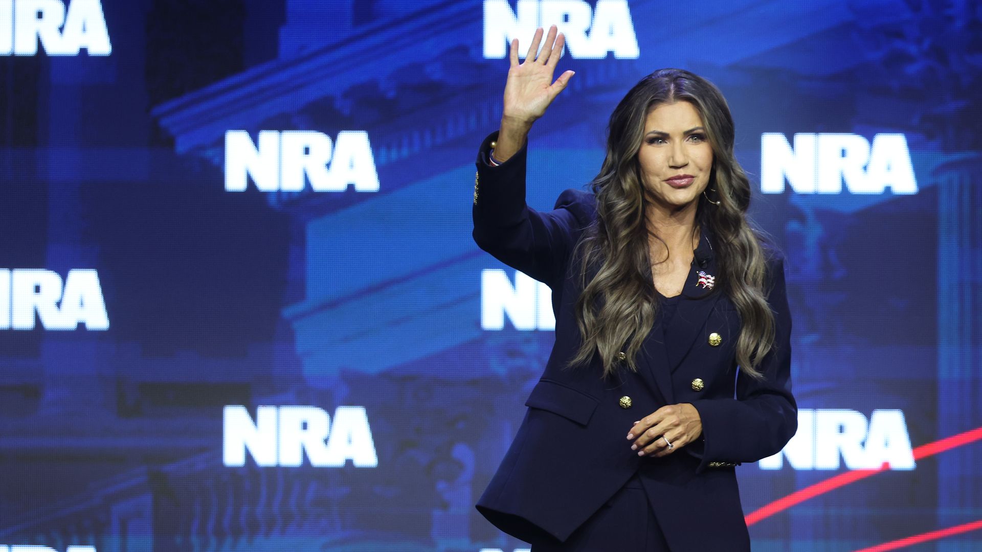South Dakota Governor Kristi Noem speaks to guests at the 2023 NRA-ILA Leadership Forum on April 13, 2023 in Indianapolis, Indiana.