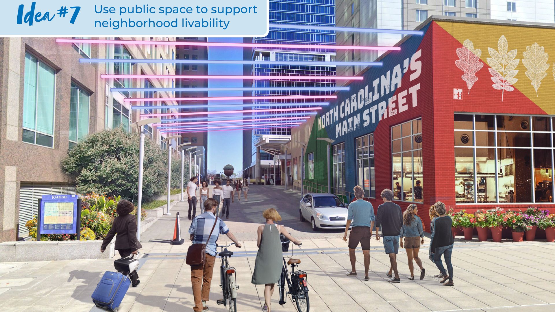 A rendering of an art installation in downtown Raleigh