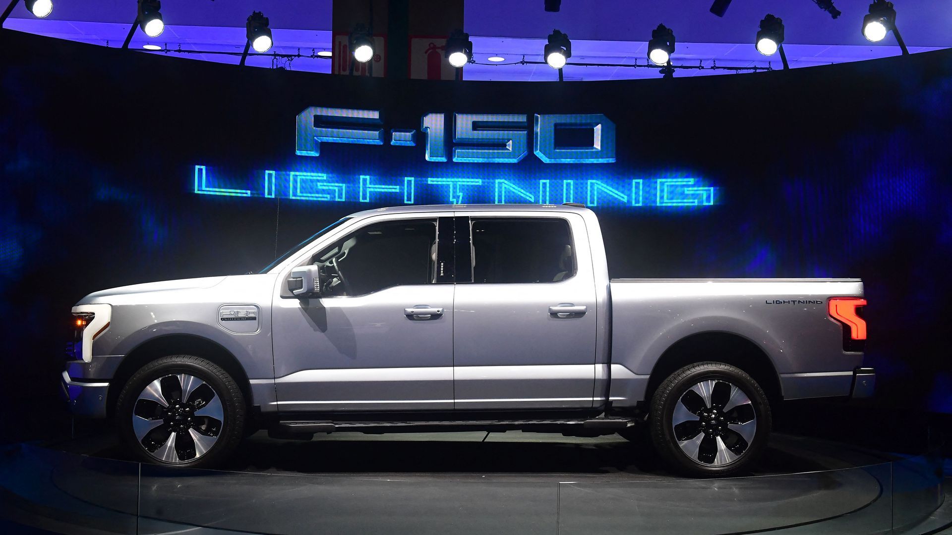 The Ford F-150 Lightning electric pickup on display at the Los Angeles Auto Show on Nov. 18, 2021. Frederick J. Brown/AFP via Getty Images