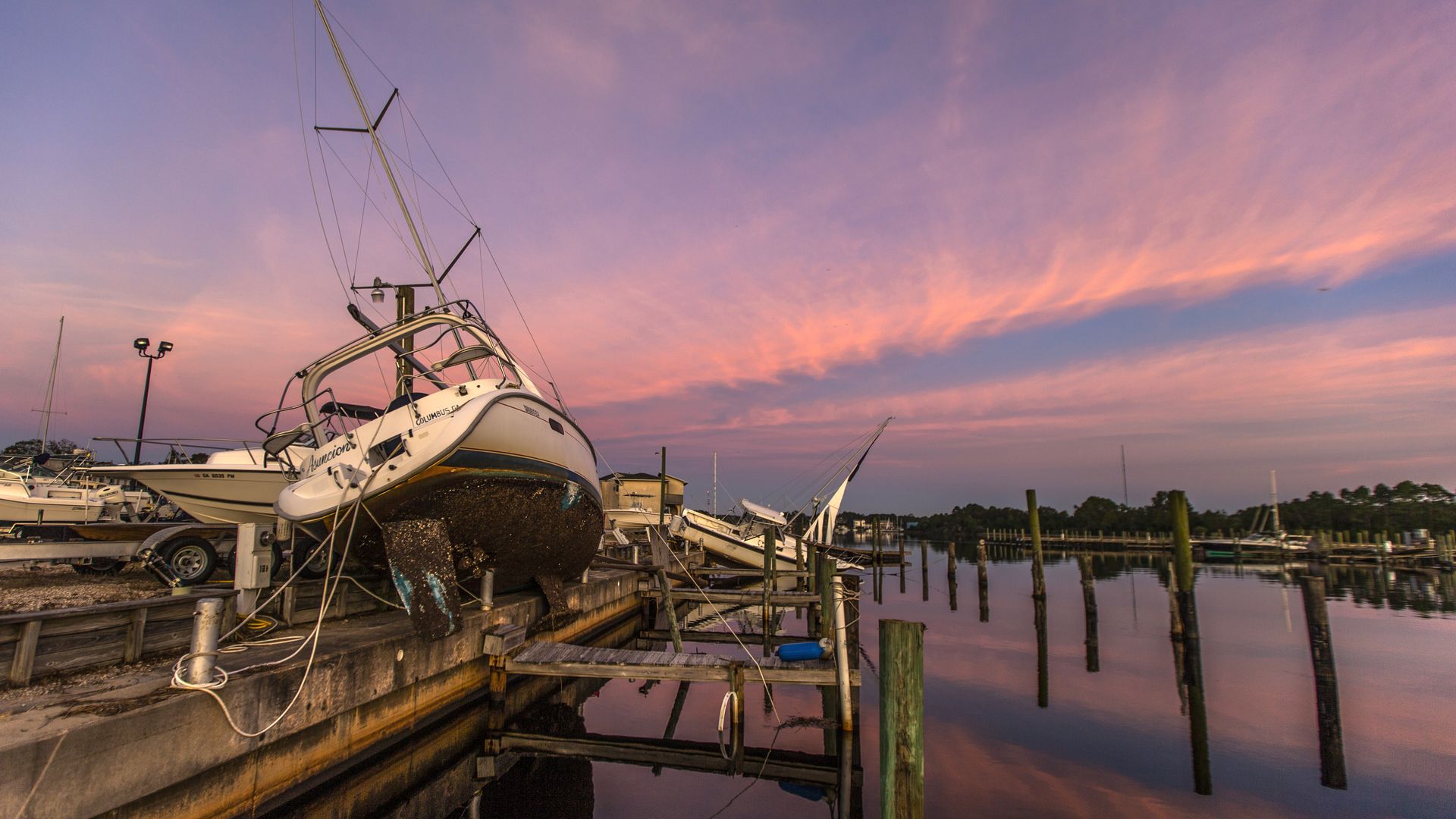 Boats damaged by Hurricane Michael