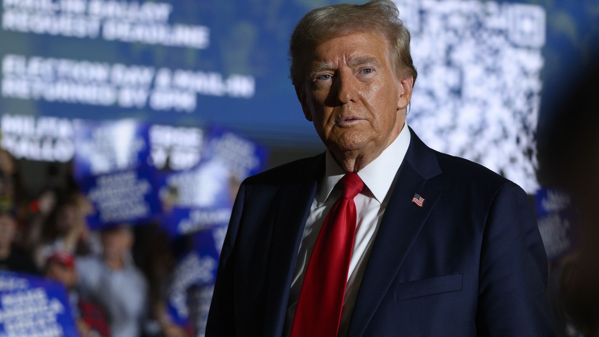 former President Donald Trump attends a campaign rally at the Bayfront Convention Center on September 29, 2024 in Erie, Pennsylvania. Trump continues to campaign in battleground swing states ahead of the November 5 election. (Photo by Jeff Swensen/Getty Images)