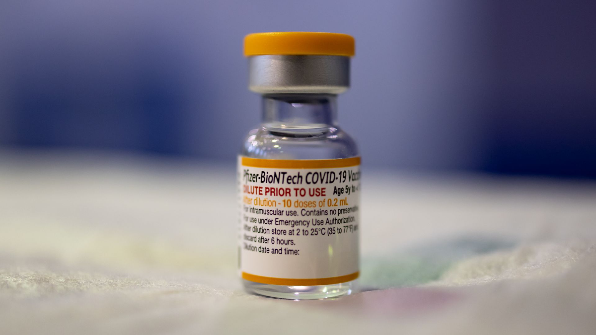 A vial of the Pfizer-BioNTech Covid-19 pediatric vaccine at a Salvation Army vaccination clinic in Philadelphia, Pennsylvania, U.S., on Friday, Nov. 12, 2021.