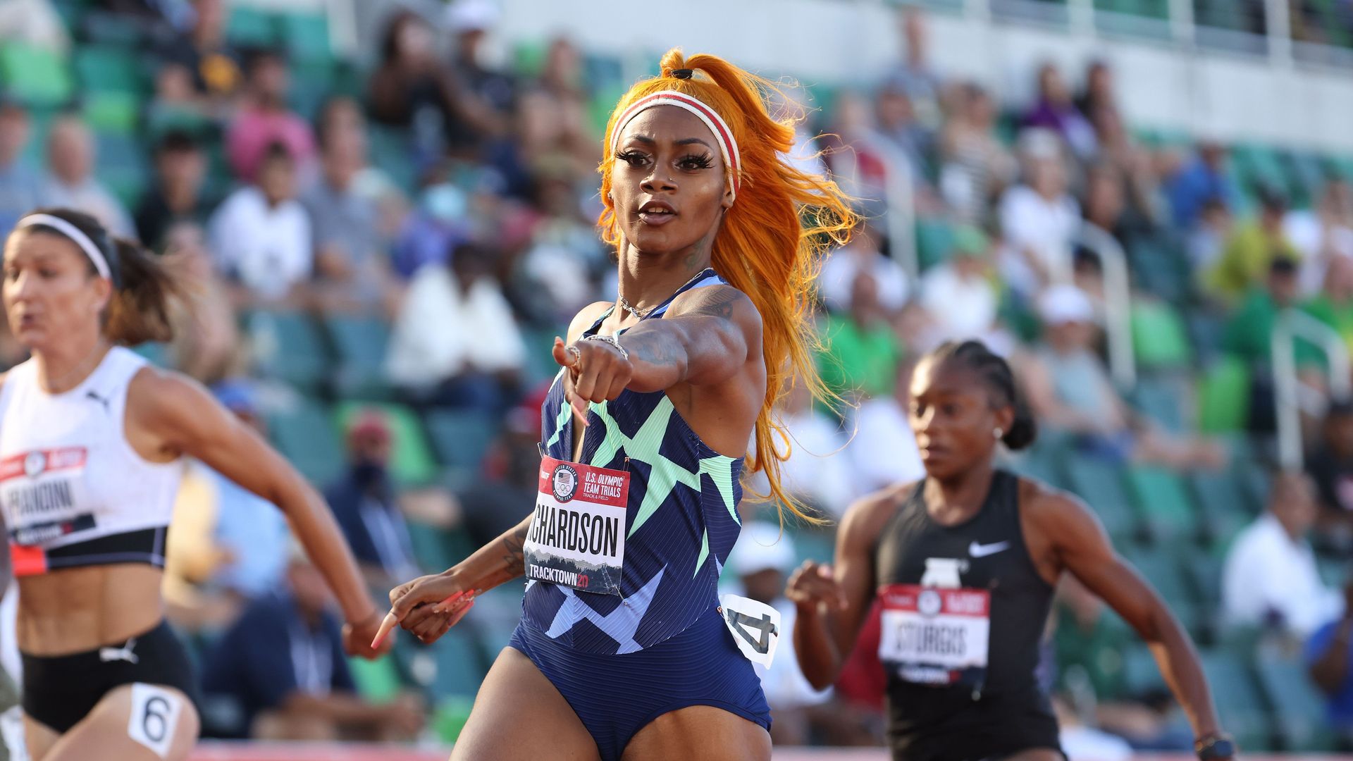 Sha'Carri Richardson competes in the Women's 100 Meter on day 2 of the 2020 U.S. Olympic Track & Field Team Trials