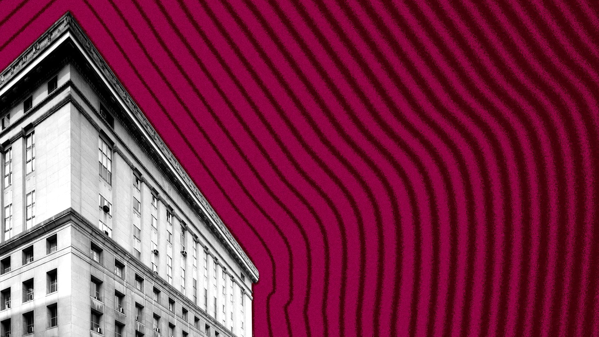 Photo illustration of the Pittsburgh City-County Building with lines radiating from it.