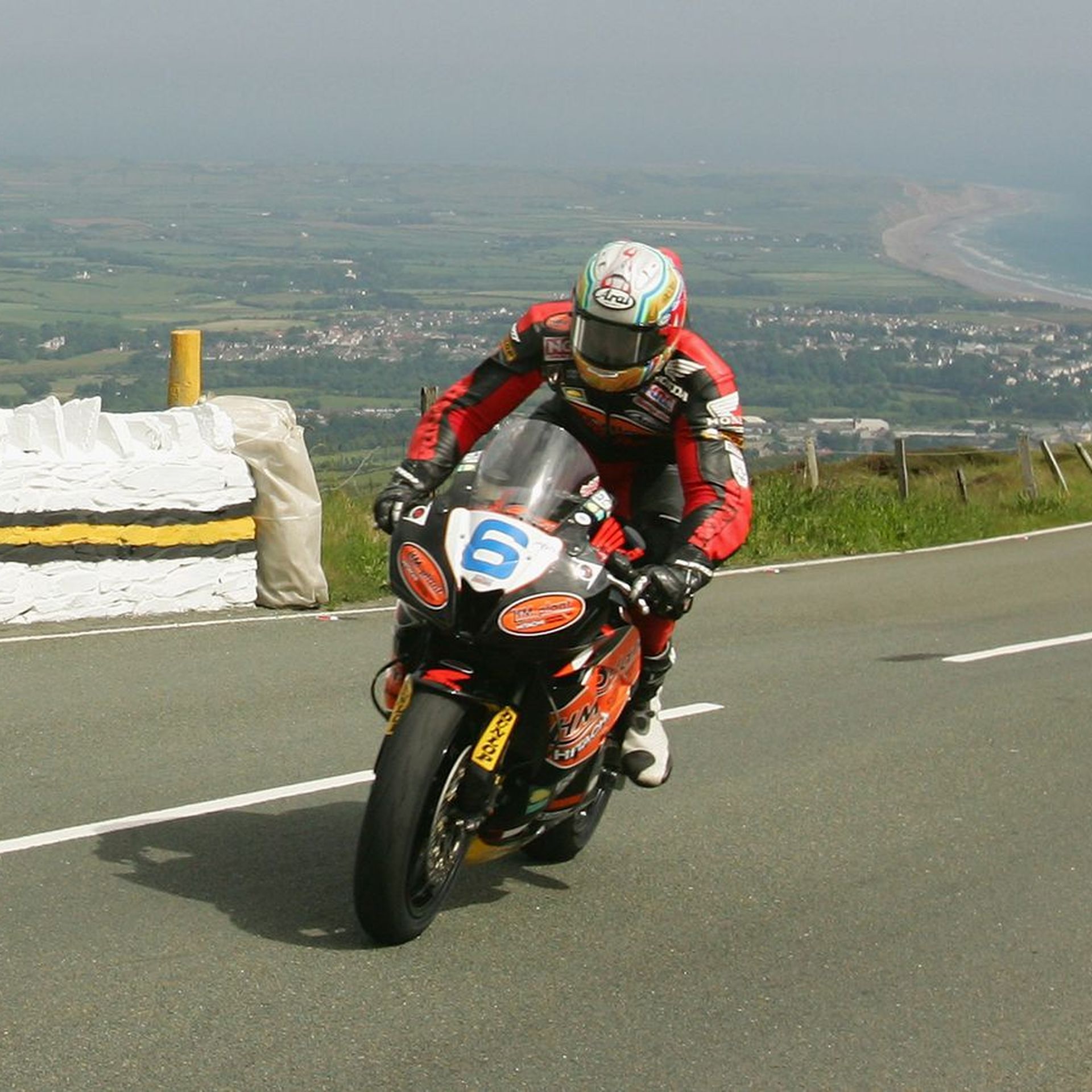 A racer on a motorcycle in the 2007 Isle of Man TT.