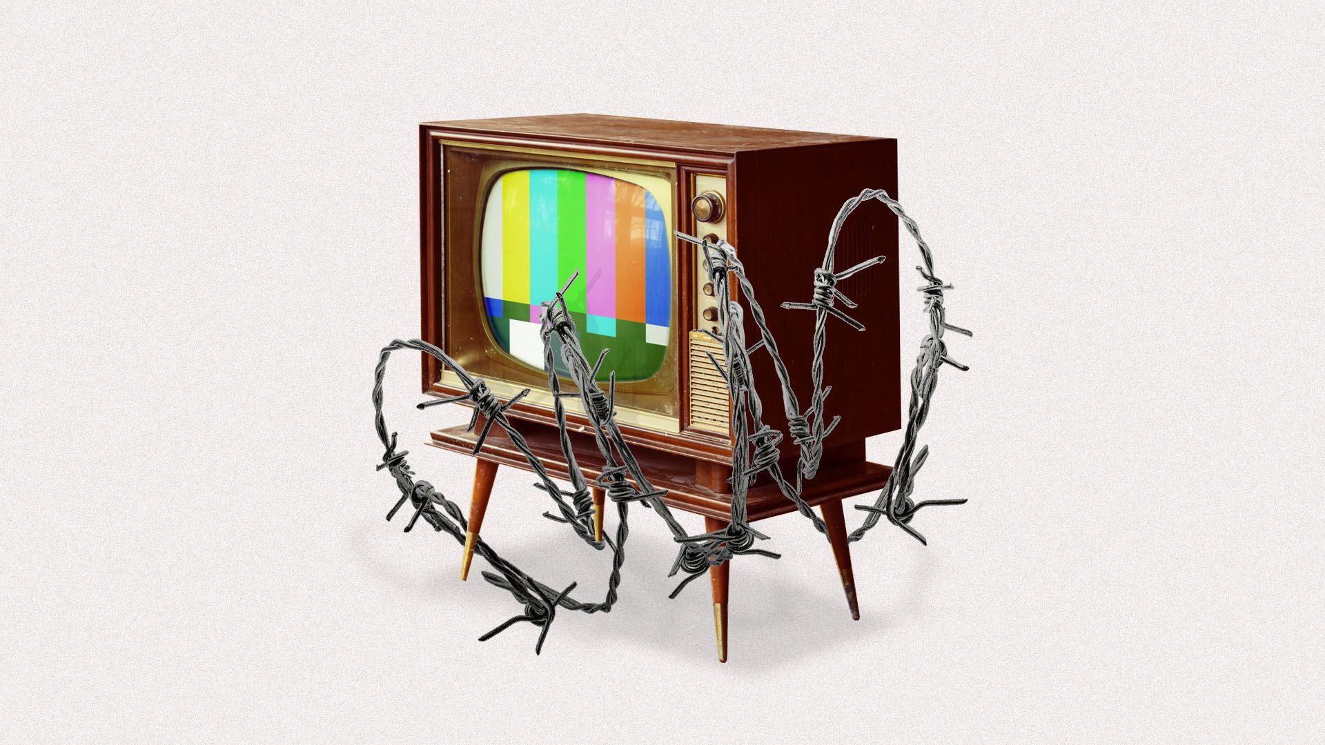 Illustration of television wrapped in barbed wire