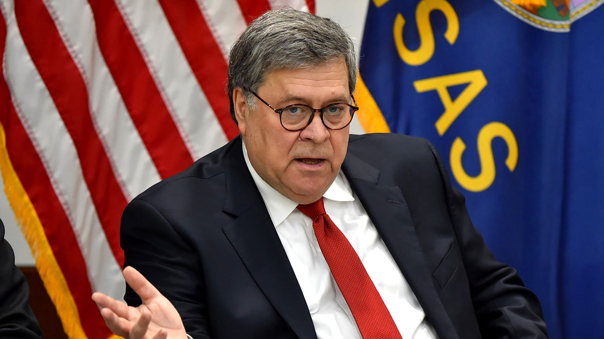 Attorney General William P. Barr speaks to Kansas law enforcement officials at the Kansas Bureau of Investigation Forensic Science Center on October 02