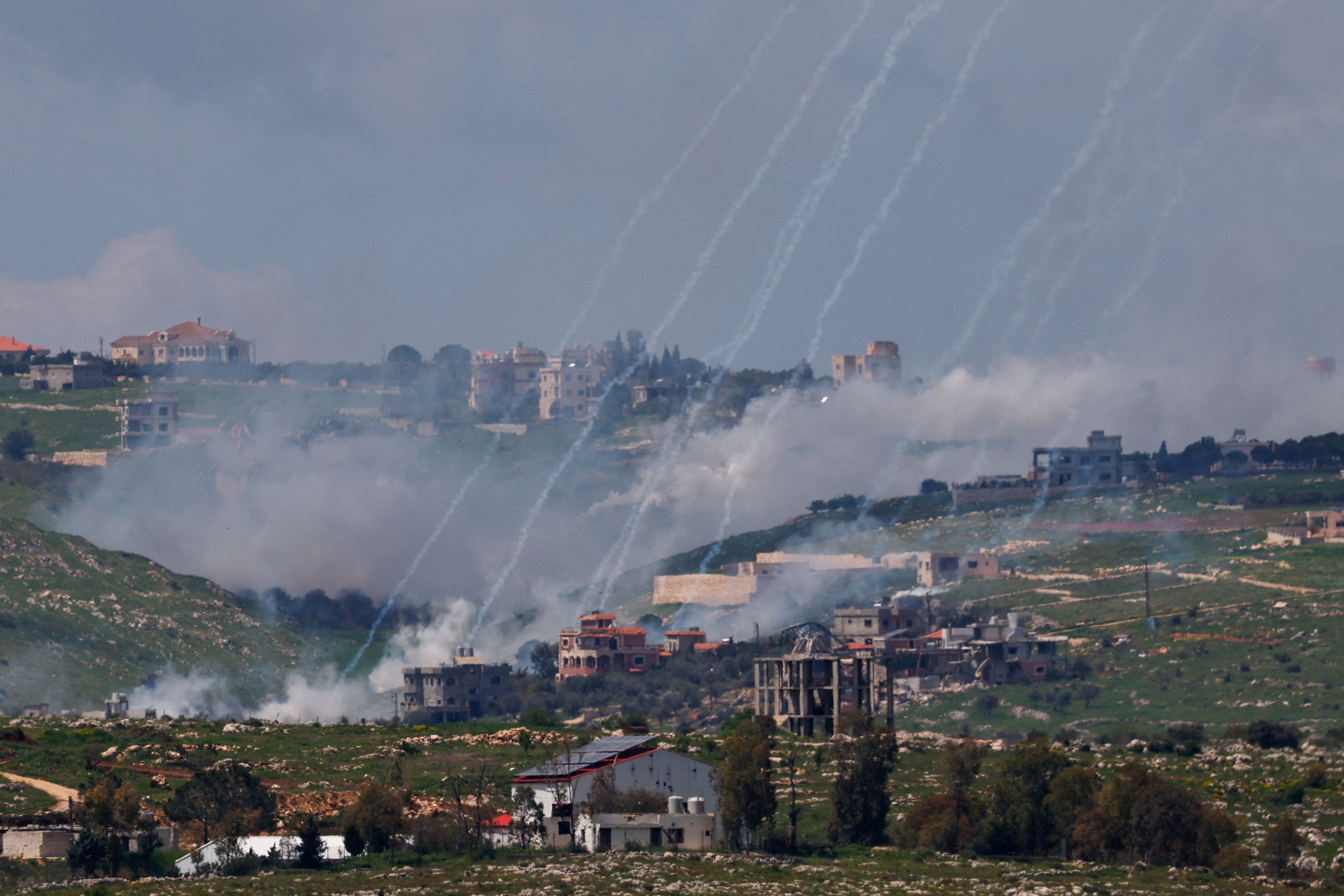 Smoke rises following artillery shelling in southern Lebanon on Saturday.