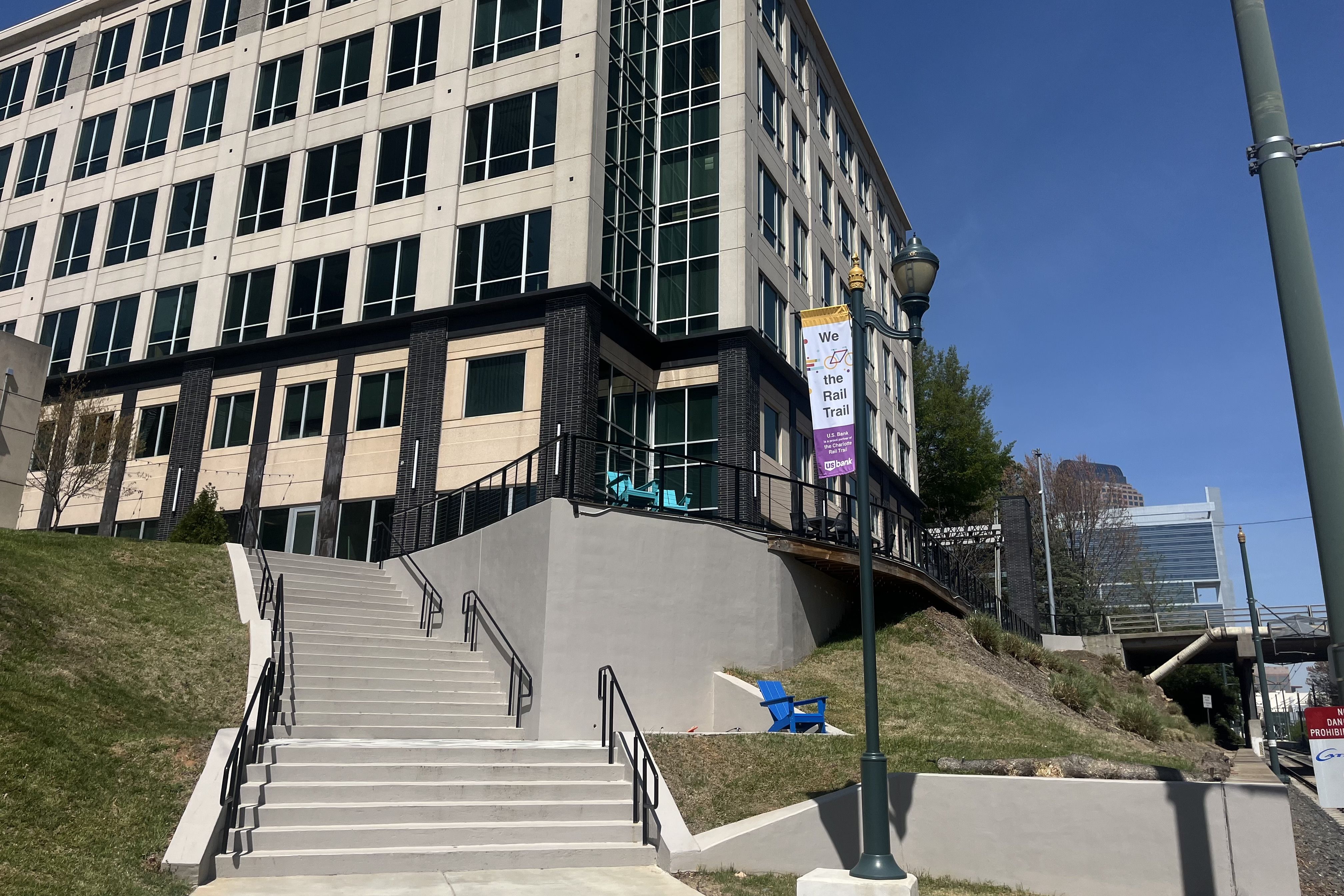 Steps up to an empty restaurant space