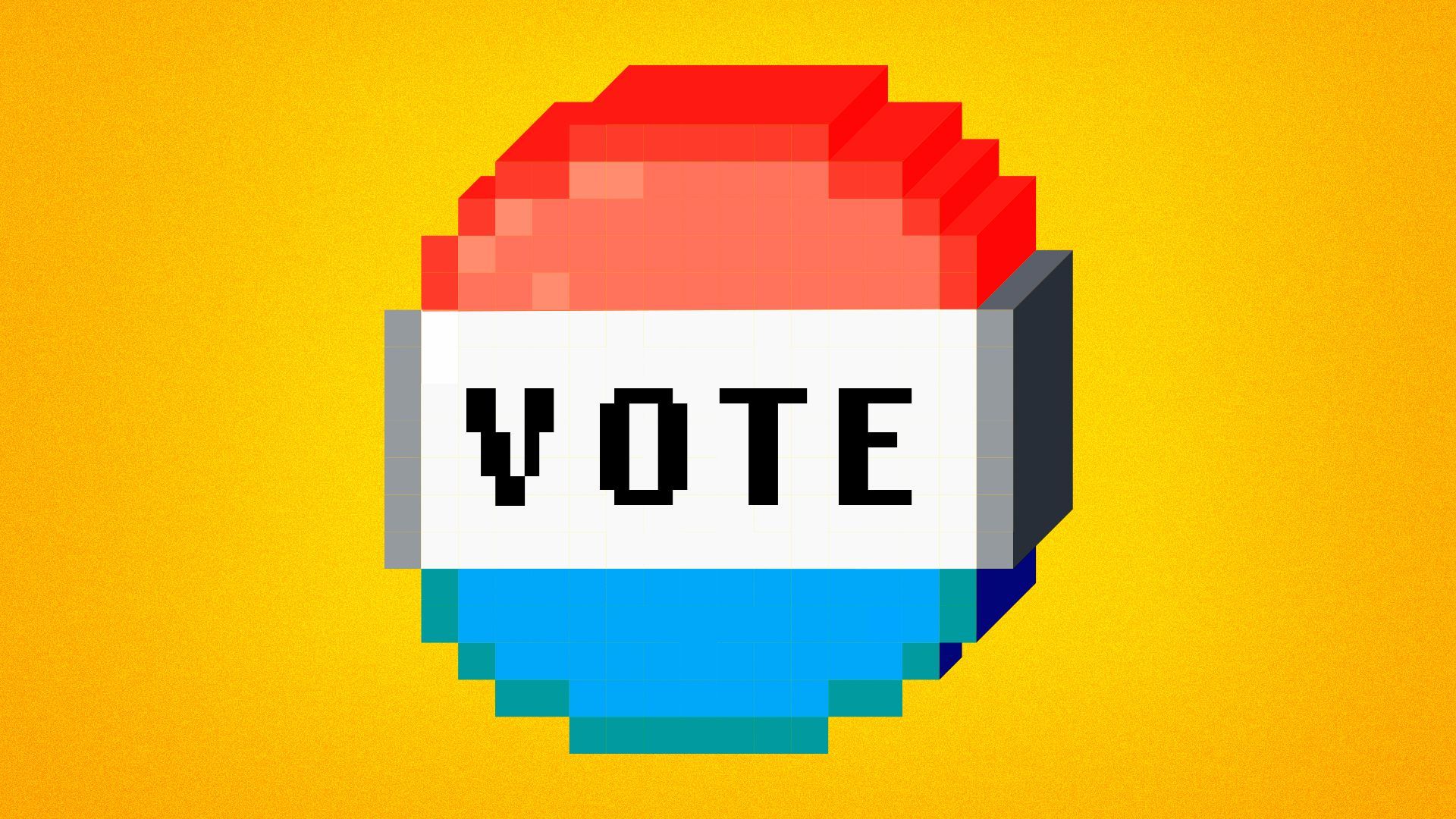 Illustration of a digital coin combined with a VOTE pin.