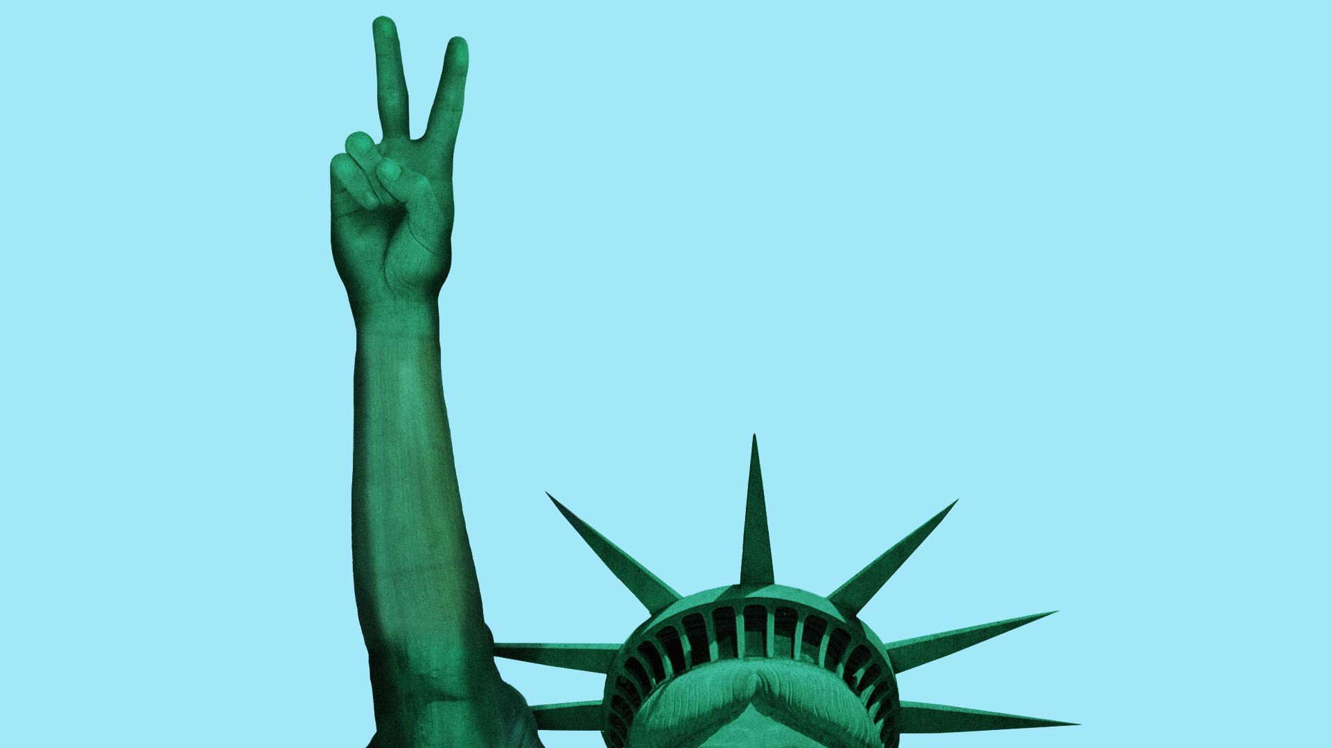 Illustration of the statue of liberty making a victory sign