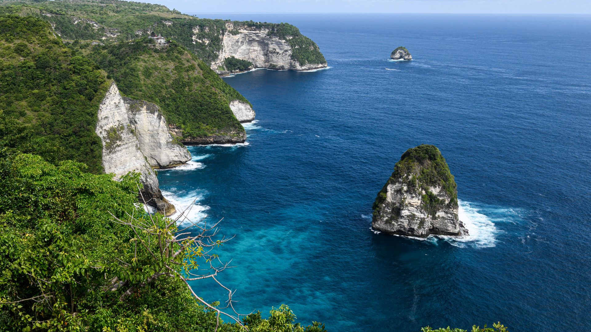 An aerial view of Paluang Cliff in Nusa Penida, Bali. 