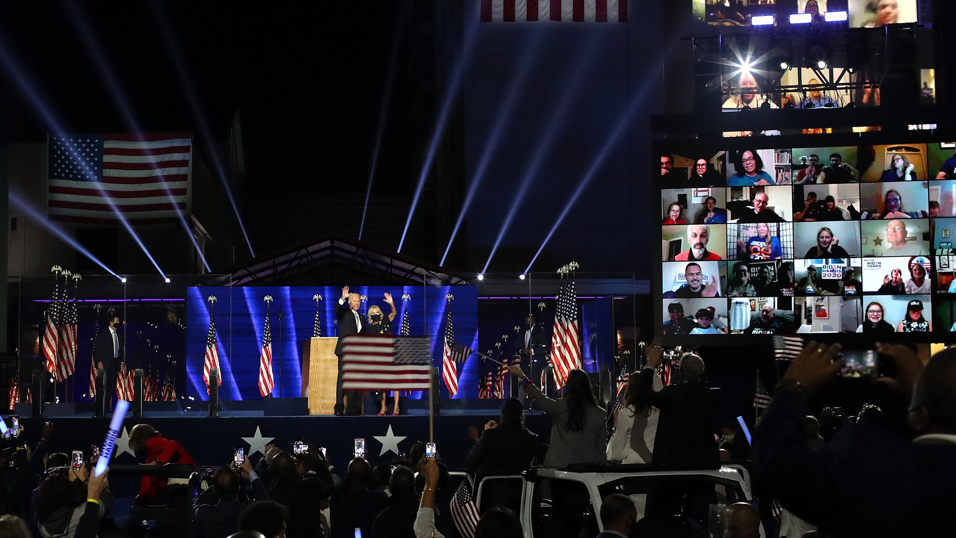 Joe and Jill Biden wave to the crowd after Biden's address to the nation