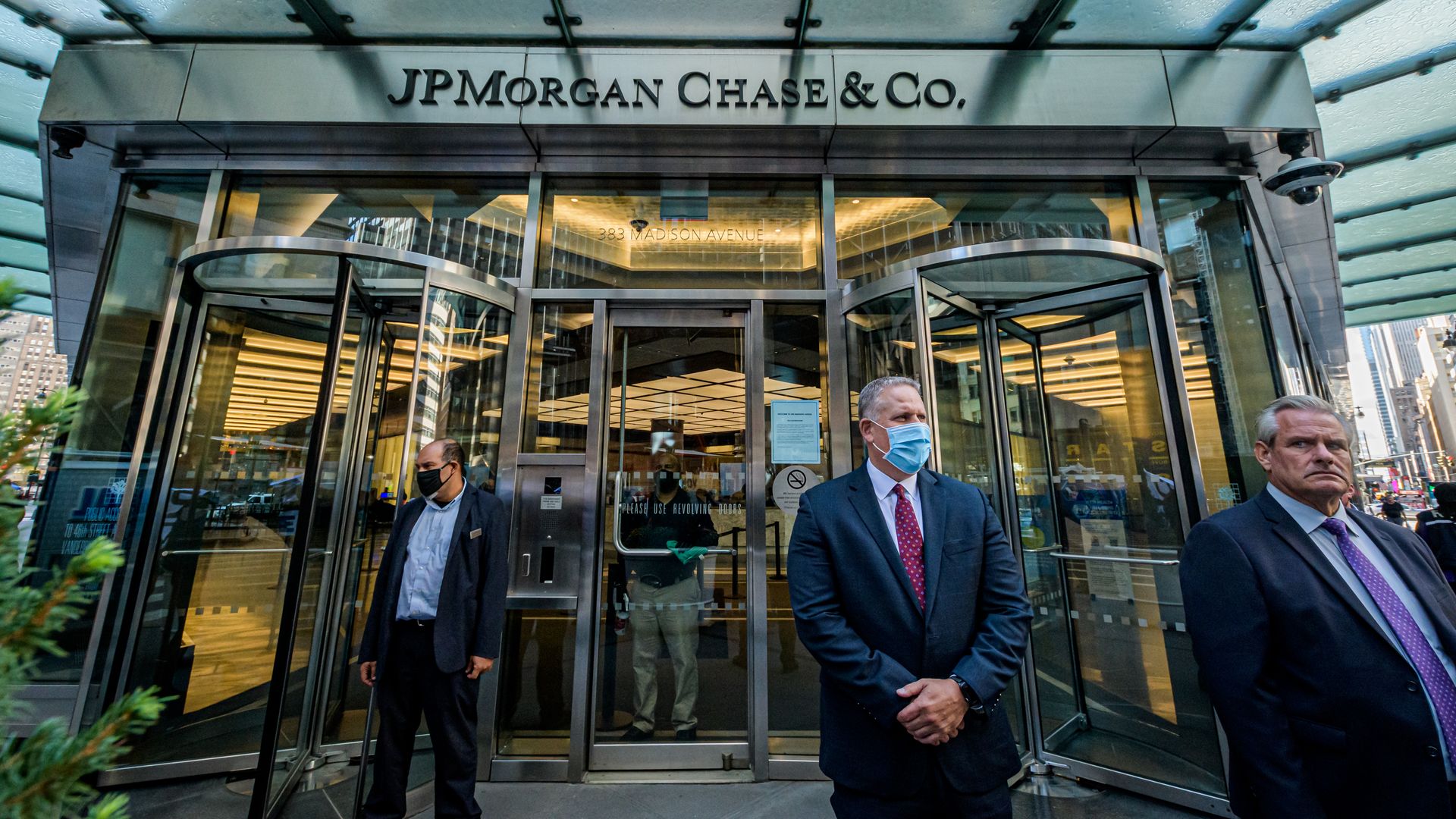 Main entrance at JPMorgan Chase headquarters in New York City.