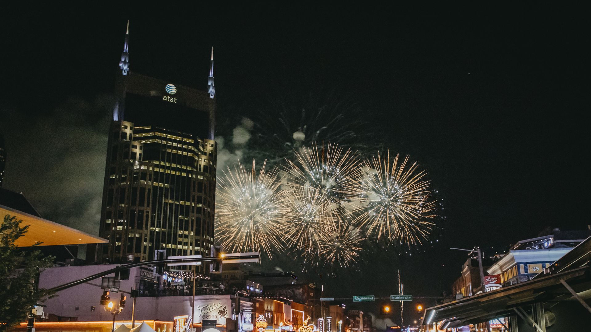 A display of fireworks in downtown Nashville