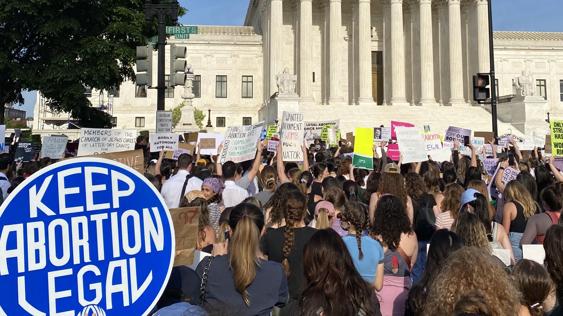 “Keep abortion legal” sign in front of the Supreme Court. 