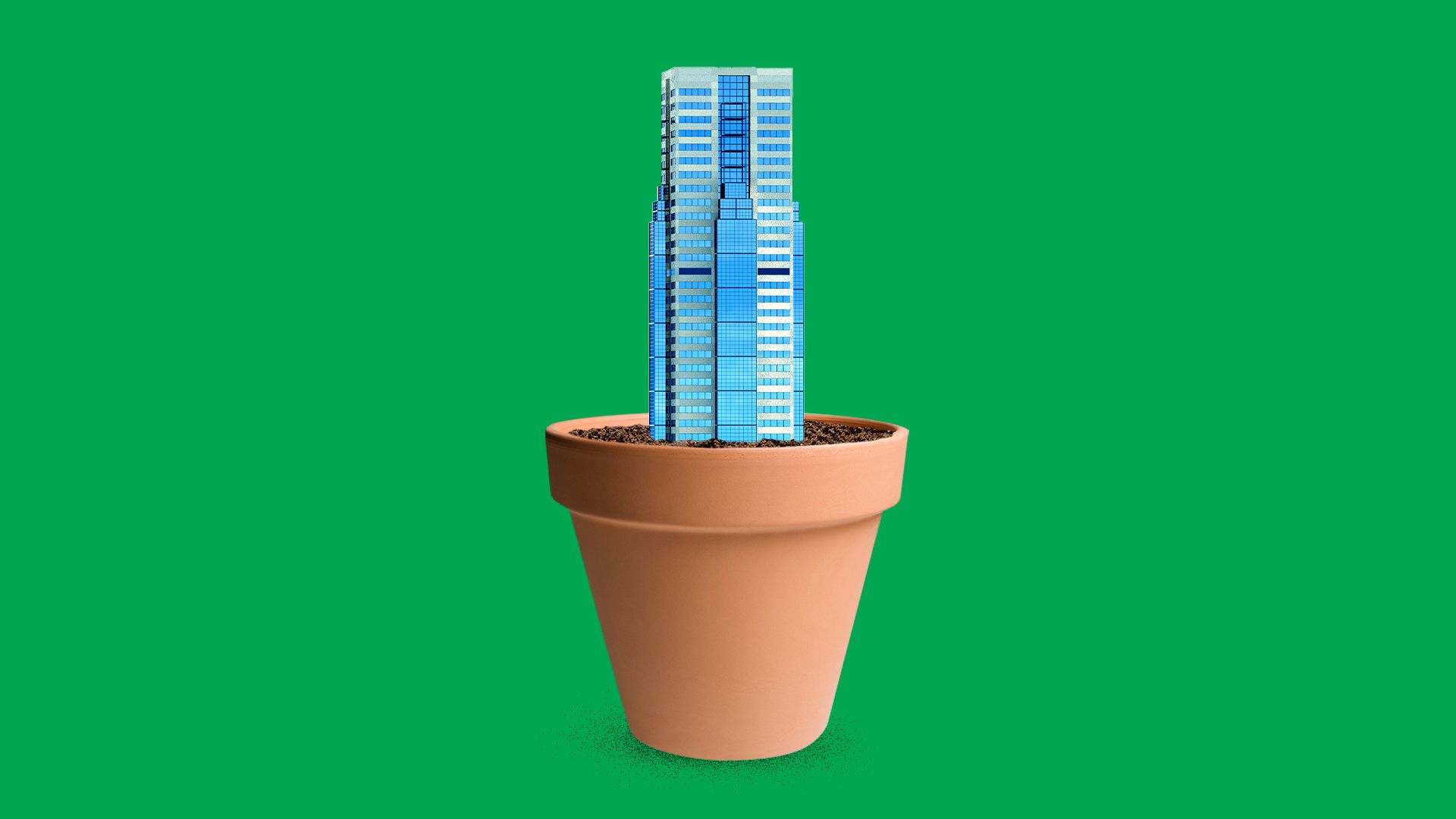 Illustration of a skyscraper in a flower pot. 