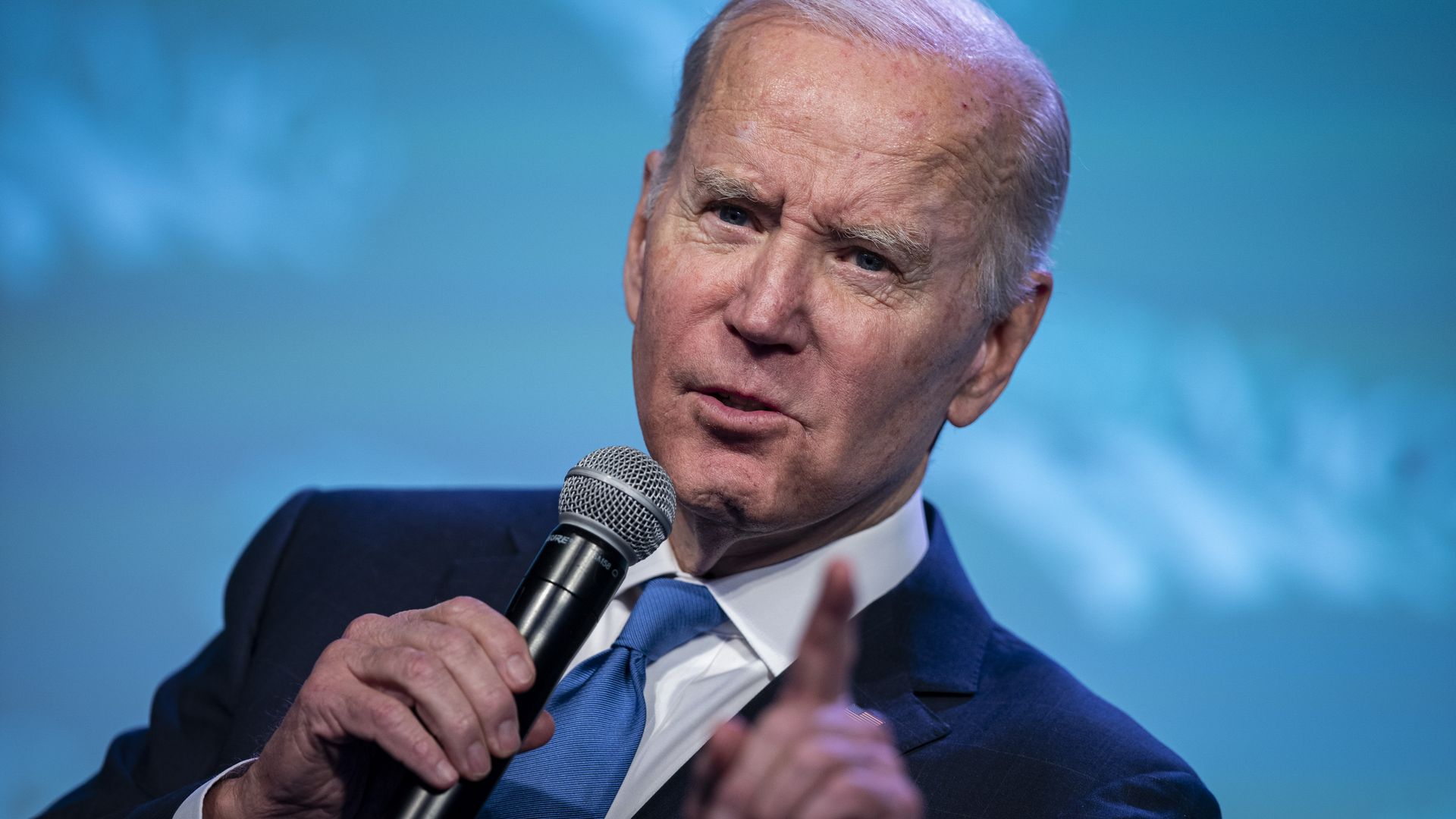 US President Joe Biden speaks during the National Association Of Counties legislative conference in Washington, DC