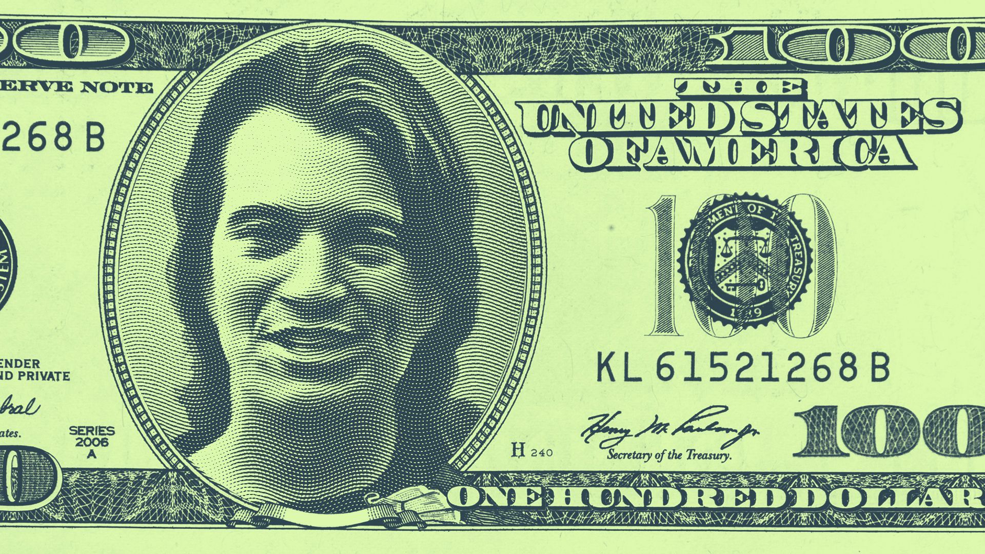Photo illustration of a hundred-dollar bill with Adam Neumann in place of Ben Franklin. 