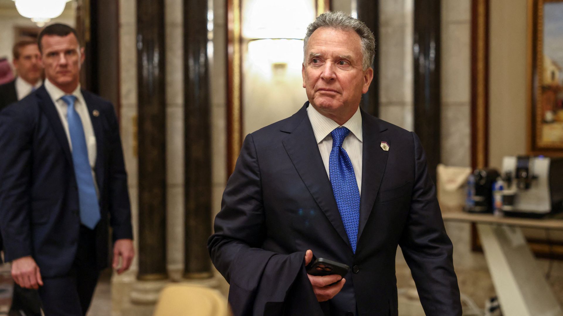 US Middle East envoy Steve Witkoff walks to an interview after participating in a meeting with US Secretary of State Marco Rubio, US National Security Advisor Mike Waltz (not pictured), the Russian foreign minister and Russian president's foreign policy advisor Yuri Ushakov.