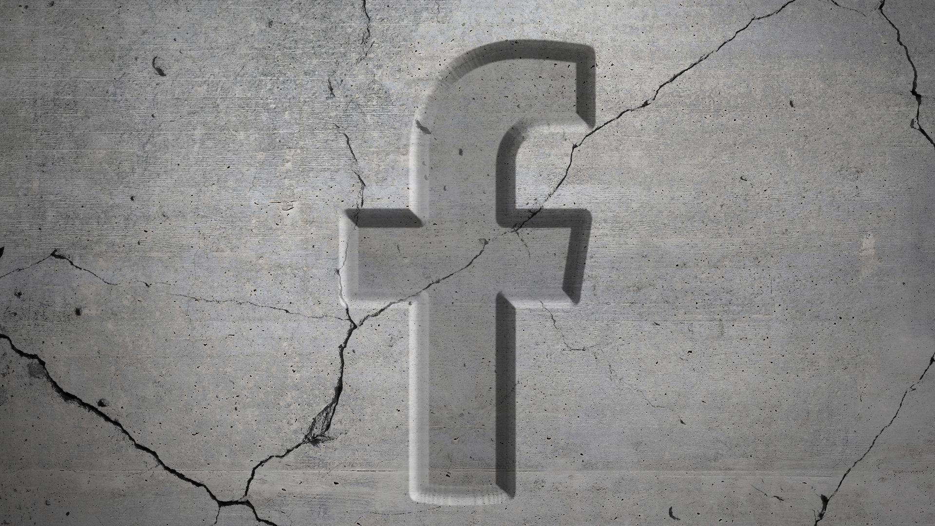 Illustration of the Facebook "f" carved in stone.   