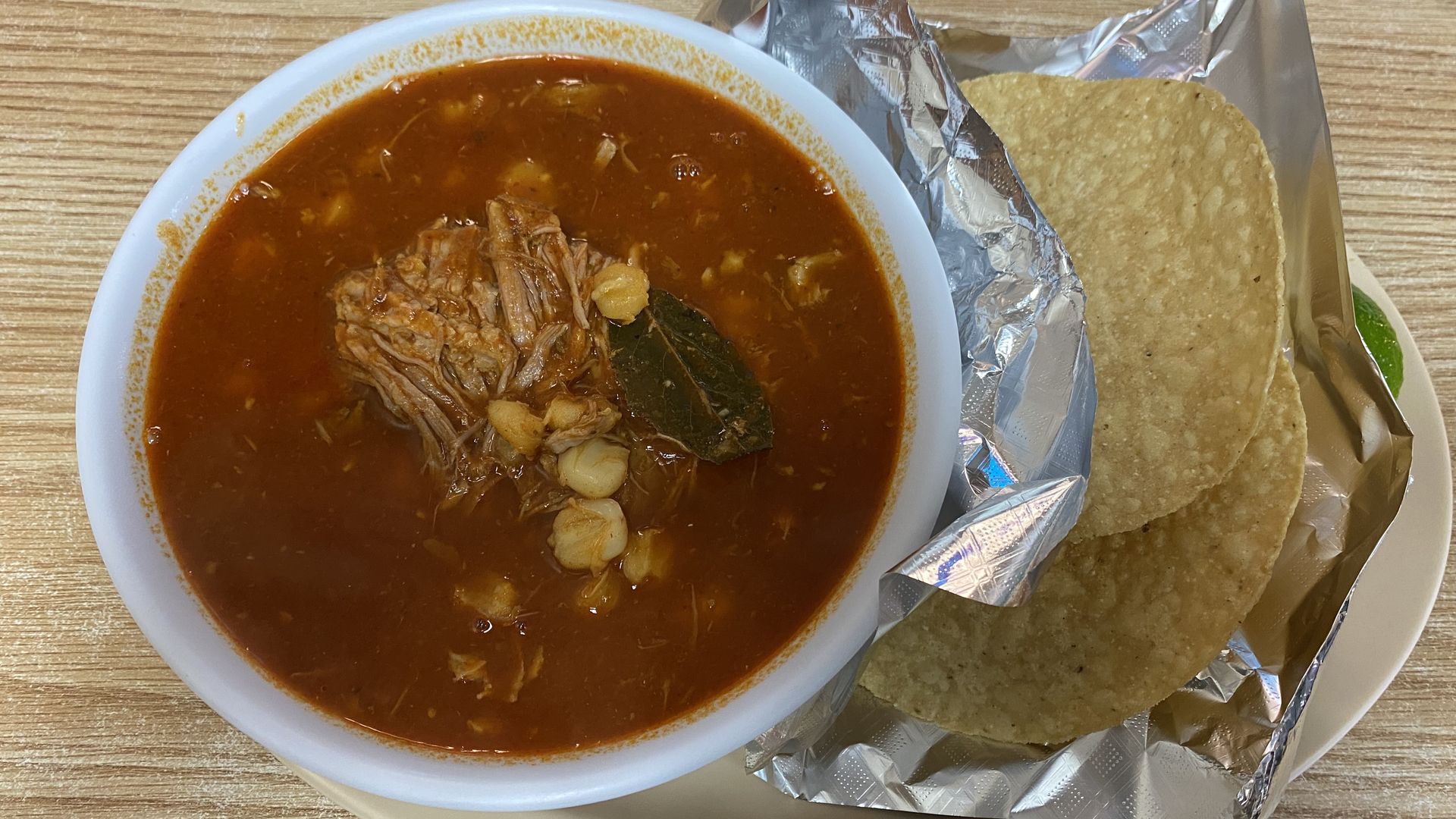 A bowl of pozole.