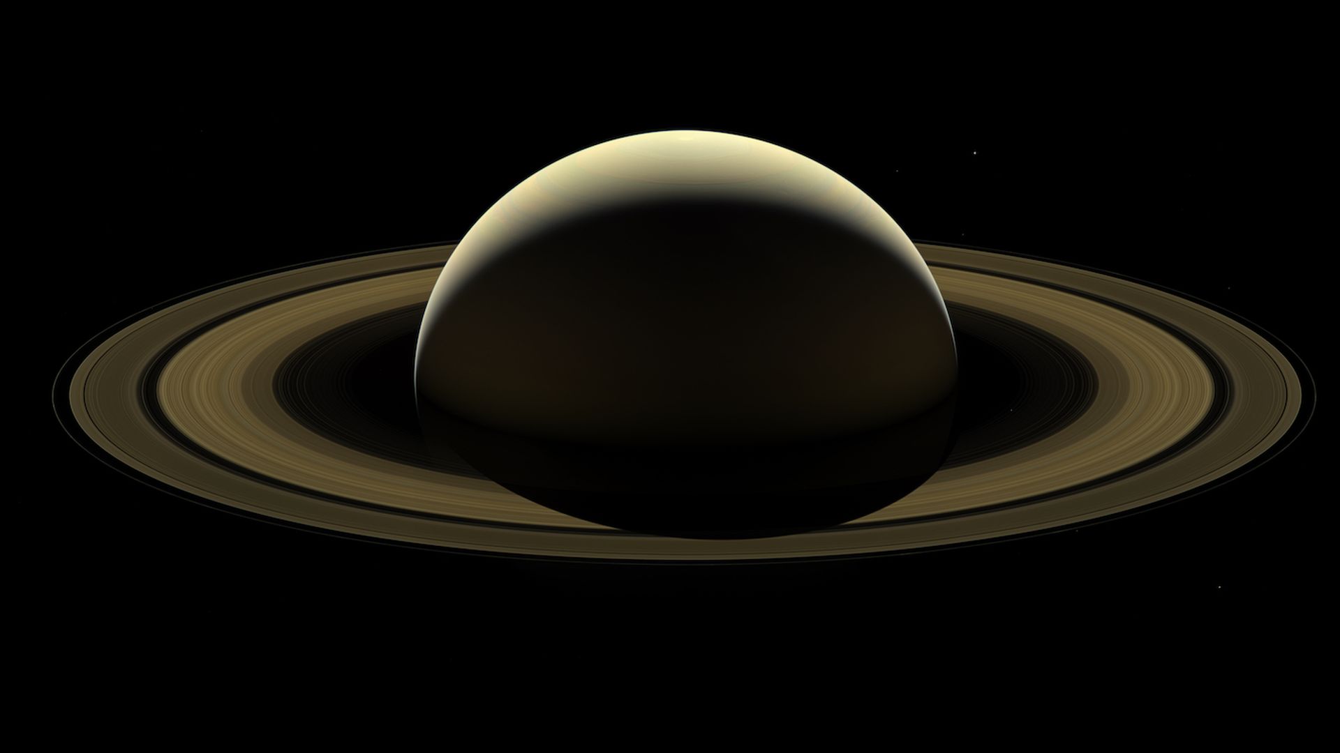 A full view of Saturn in shadow