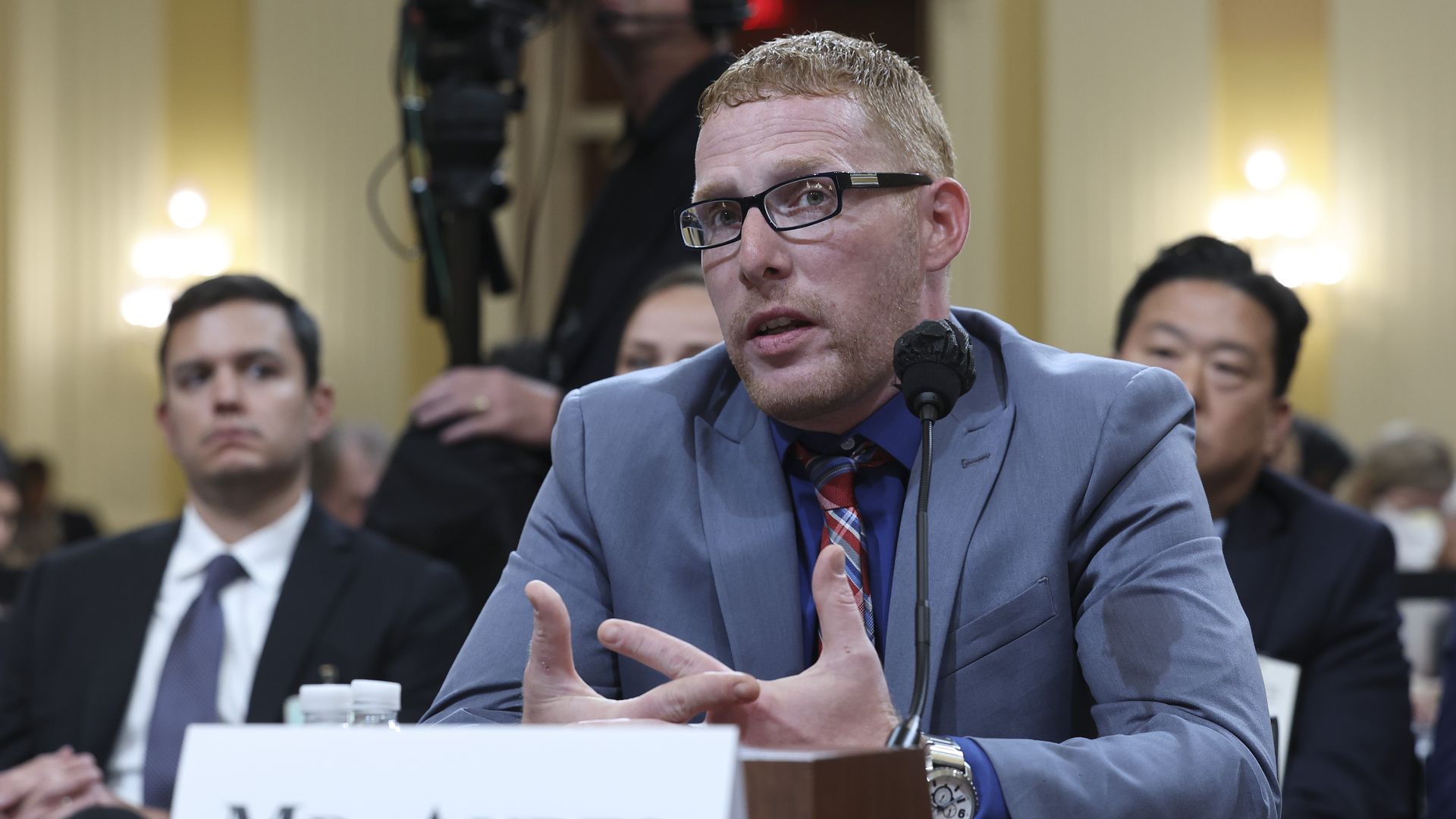 Stephen Ayres, who entered the U.S. Capitol illegally on January 6, 2021, testifies during the seventh hearing by the House Select Committee