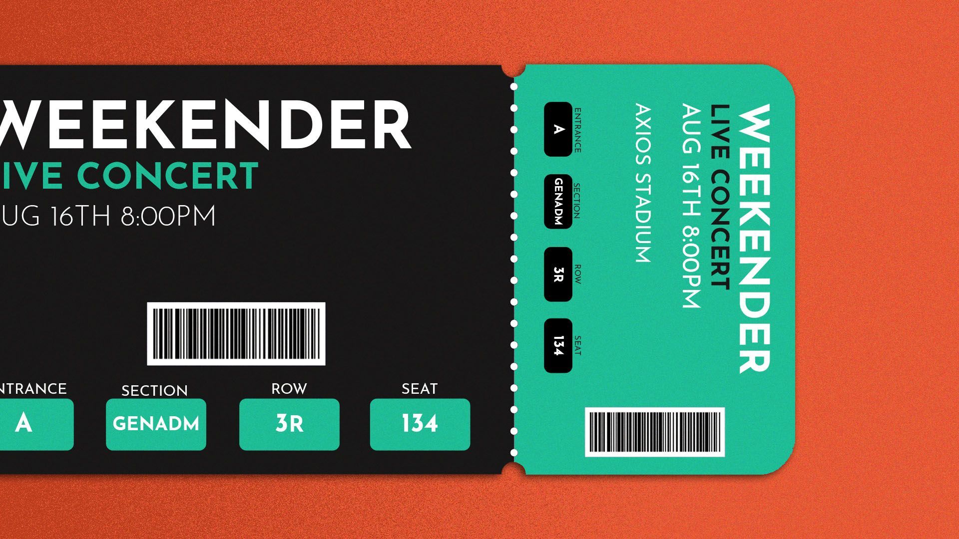 Illustration of a concert ticket with "Weekender" written on it.