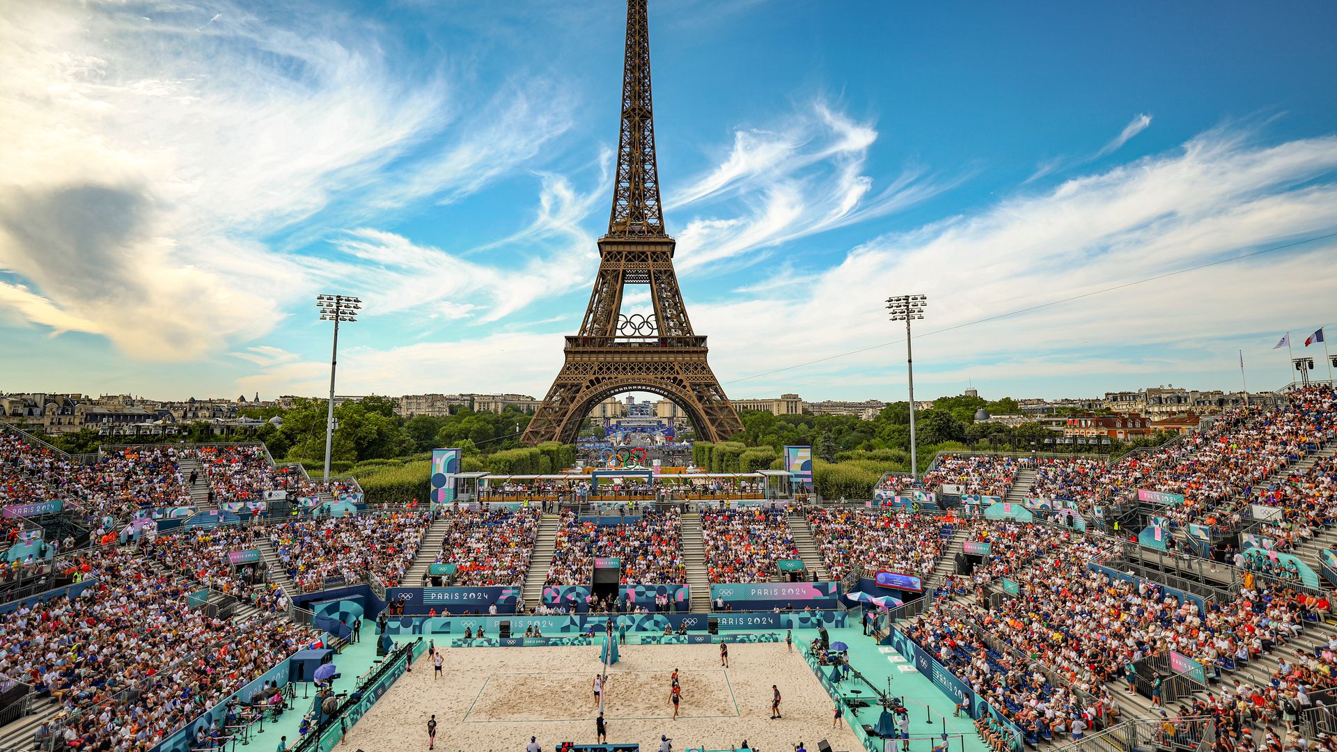 view of Eiffel Tower during Beach Volleyball 