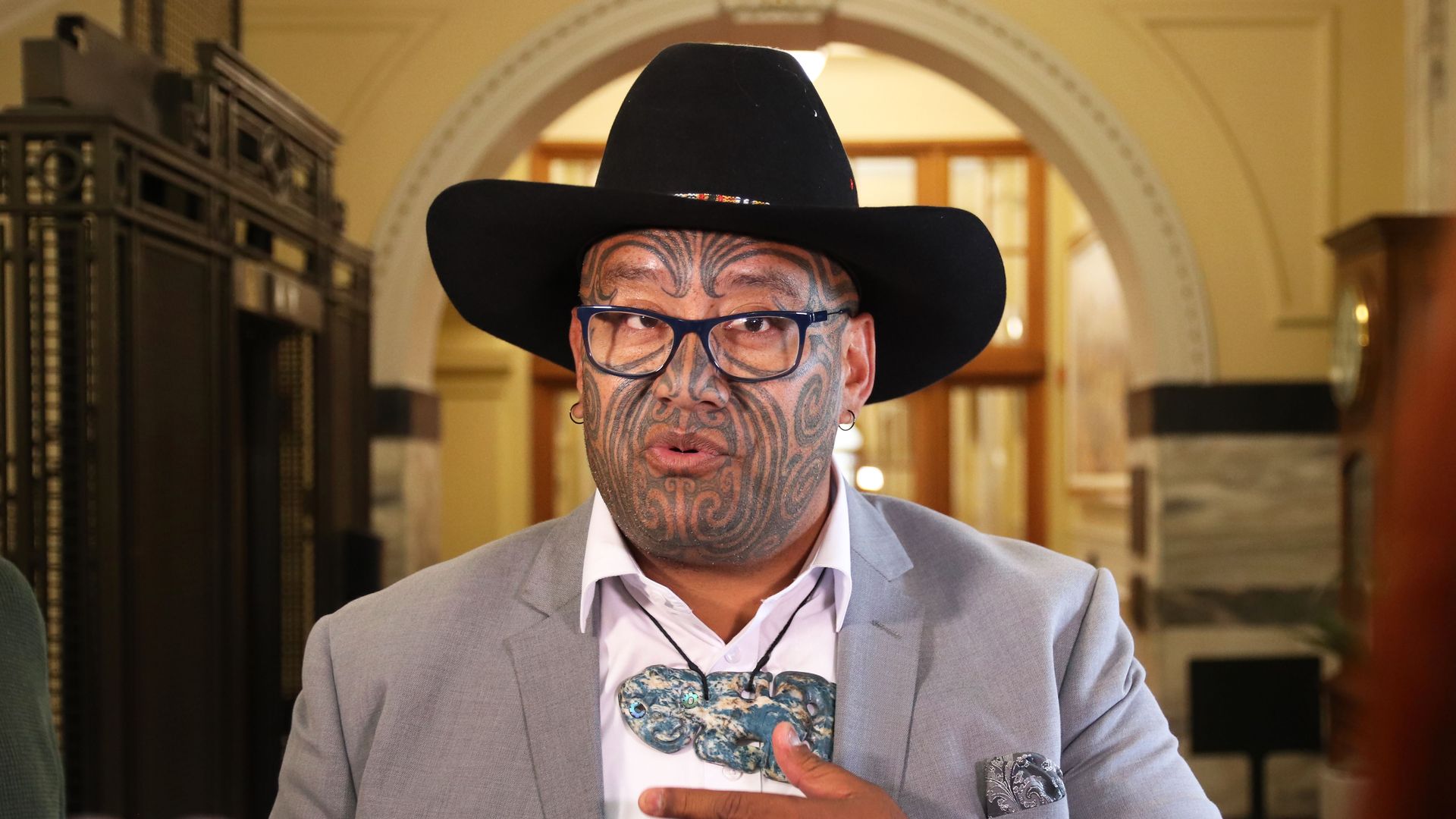 Maori Party Co-leader Rawiri Waititi talks to reporters at Parliament after being told to leave the debating chamber on February 09, 2021 in Wellington