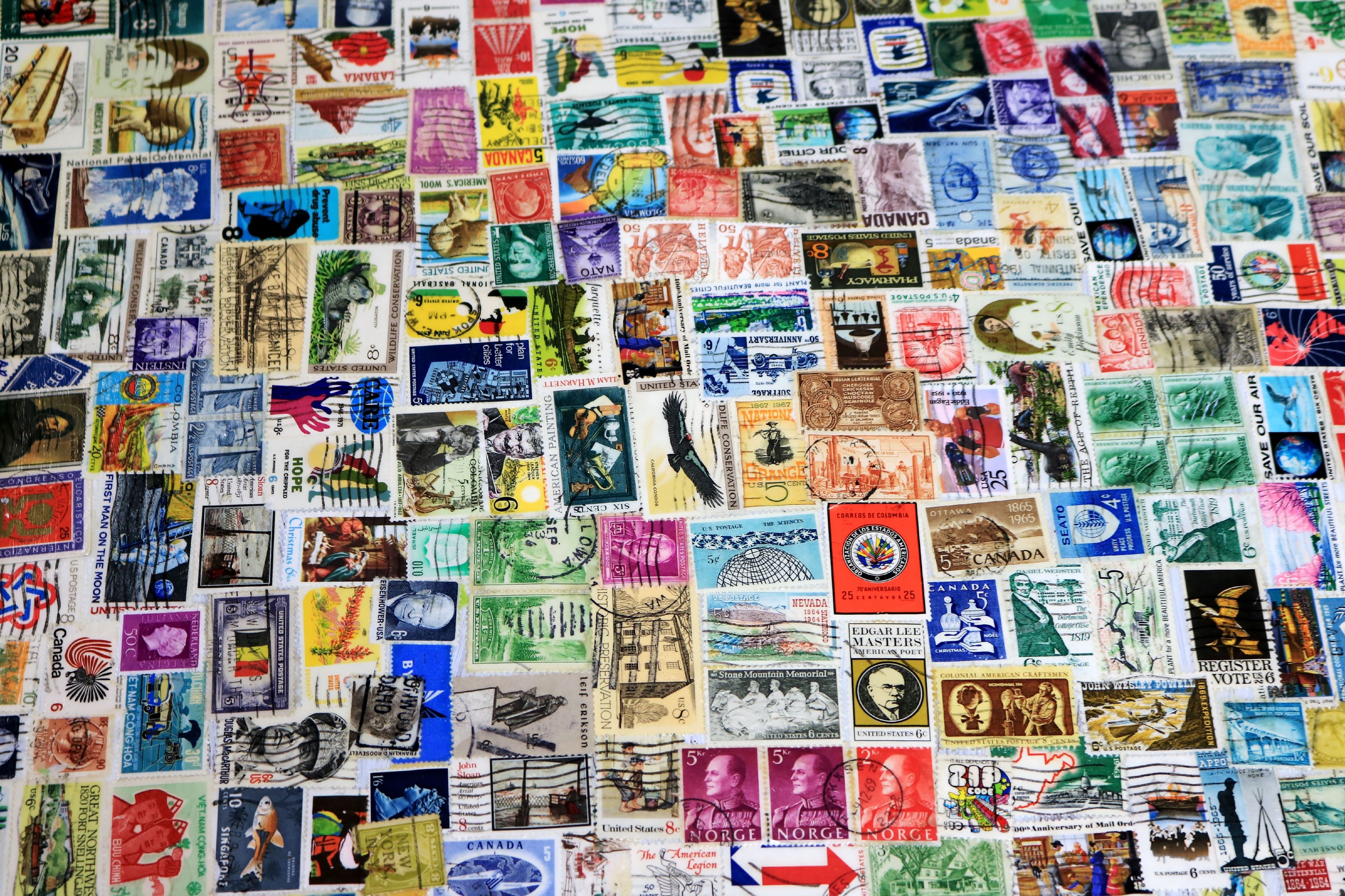 A collage of colorful stamps