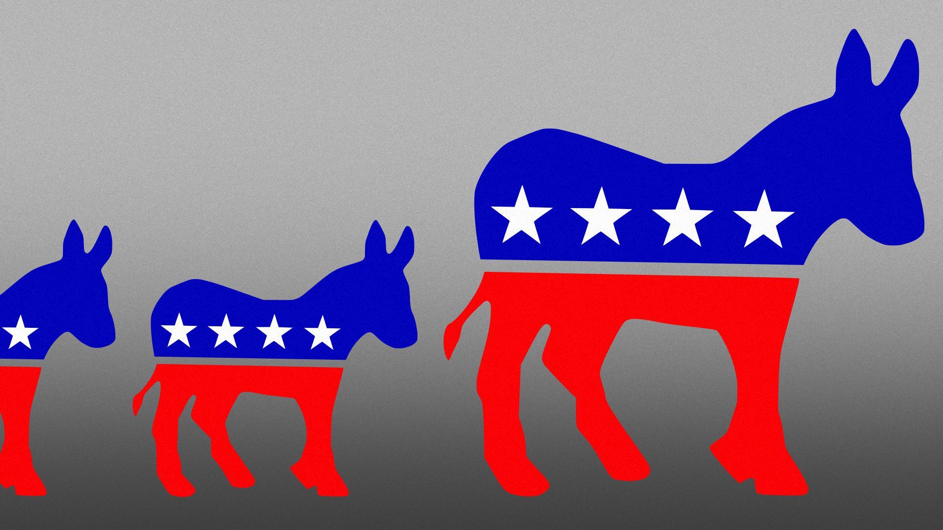 Illustration of the Democratic donkey logo with two baby donkeys.